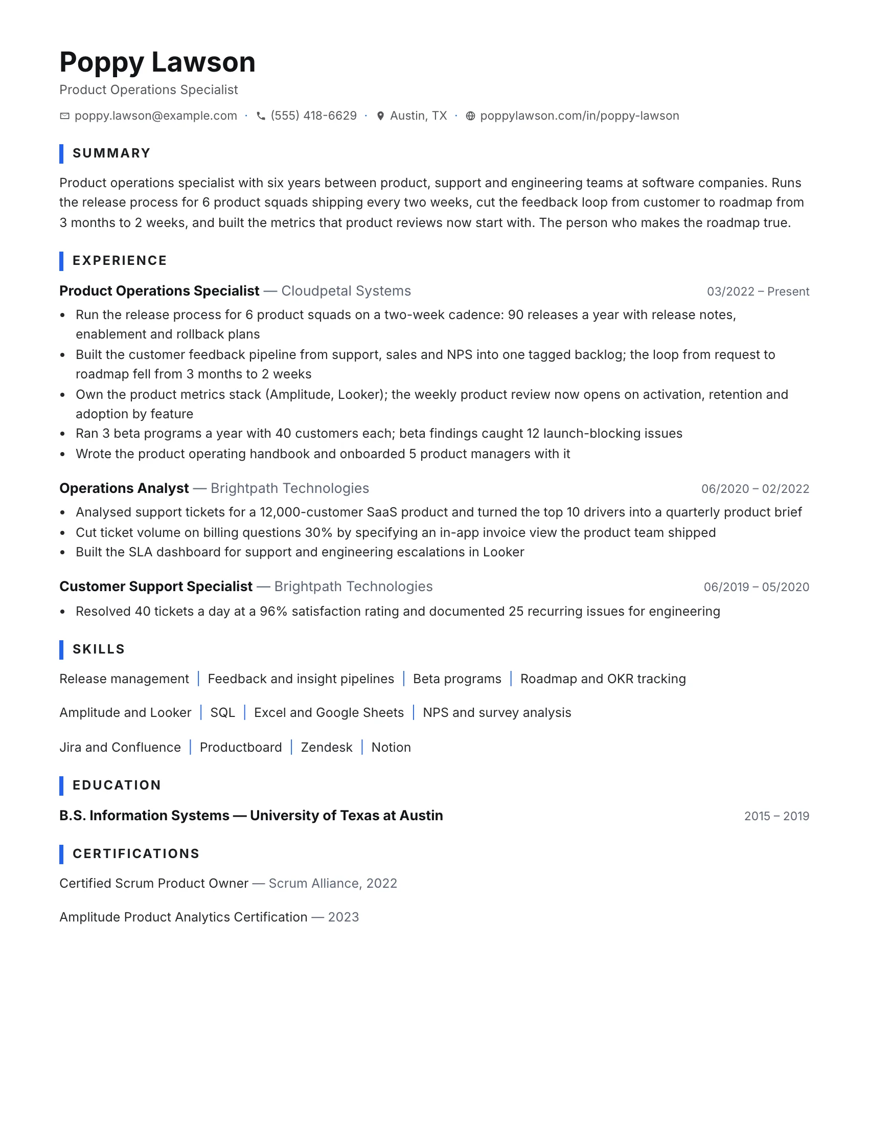 Associate PM · Clean resume template preview
