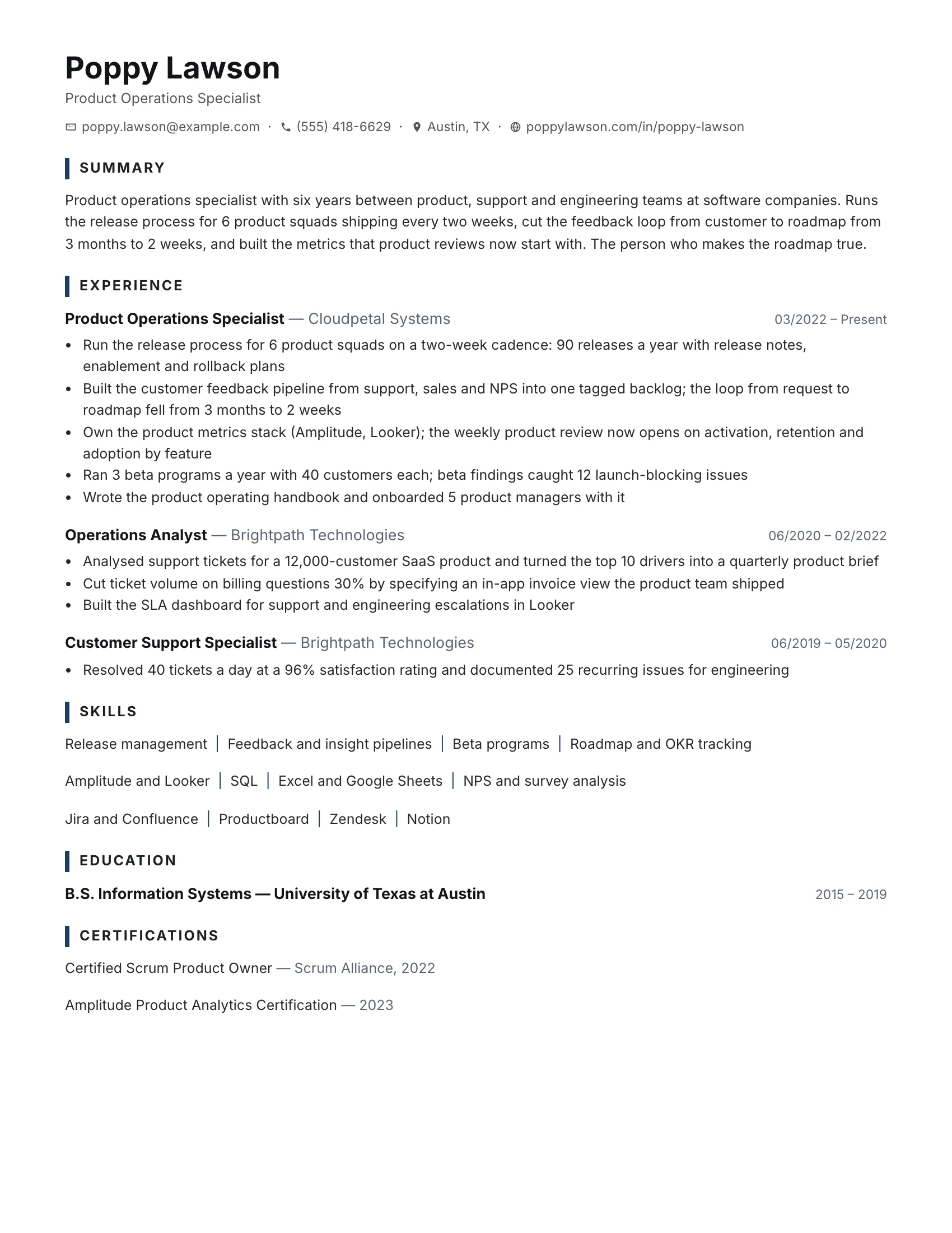 Associate PM · Clean (Navy) resume template preview
