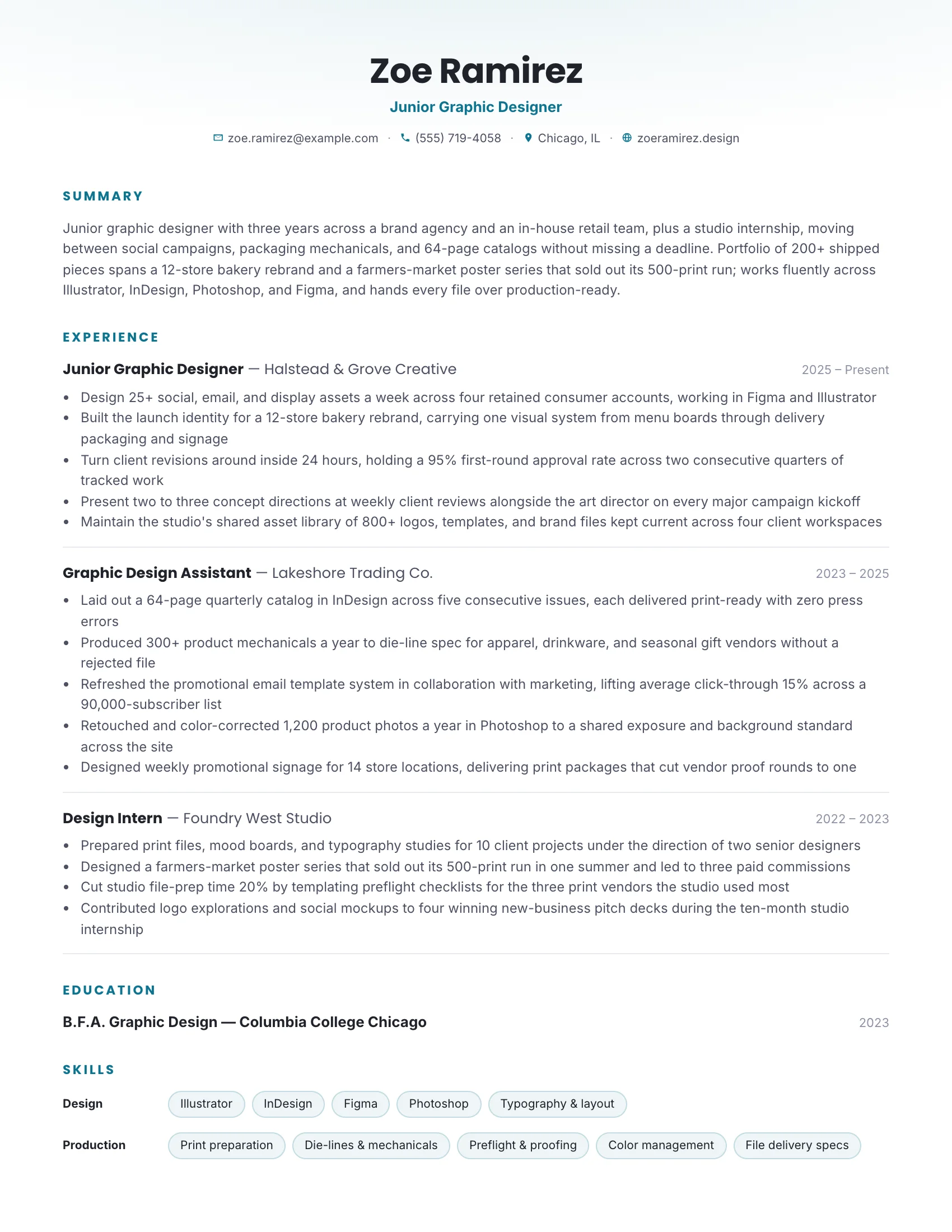 Junior Graphic Designer · Arc resume template preview