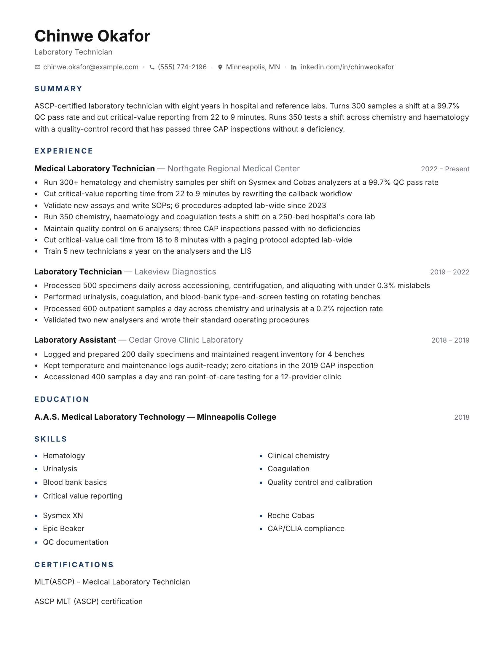 Laboratory Technician · Basic resume template preview