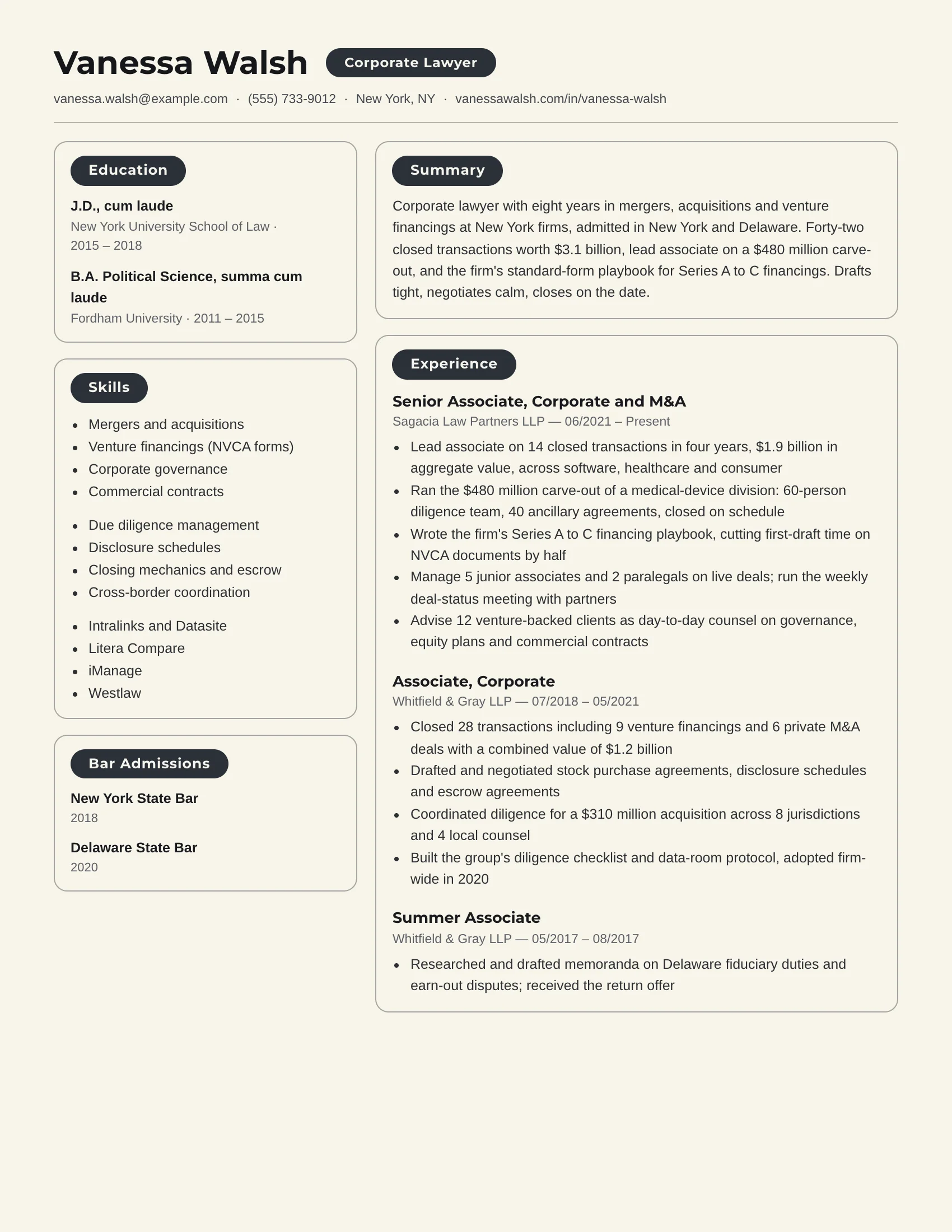 Corporate Lawyer · Counsel resume template preview
