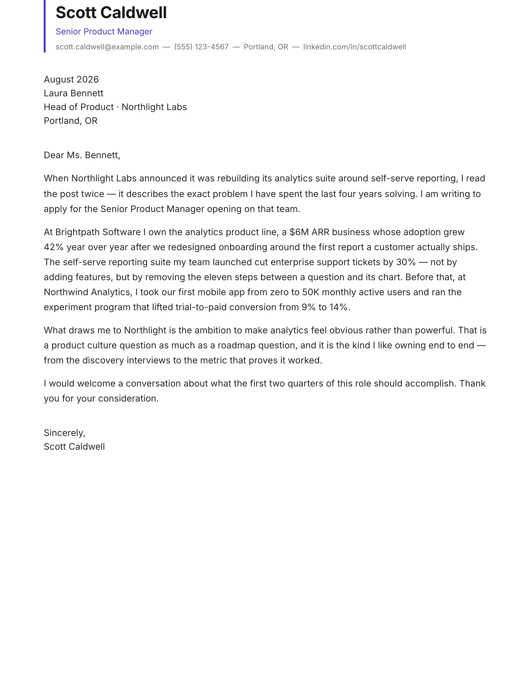 Cover Letter · Modern Accent cover letter template preview