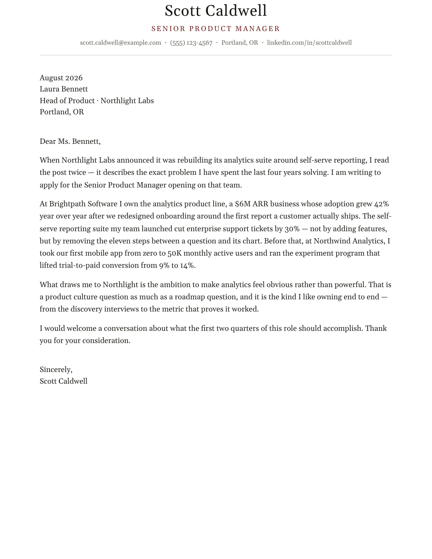 Cover Letter · Classic Serif cover letter template preview