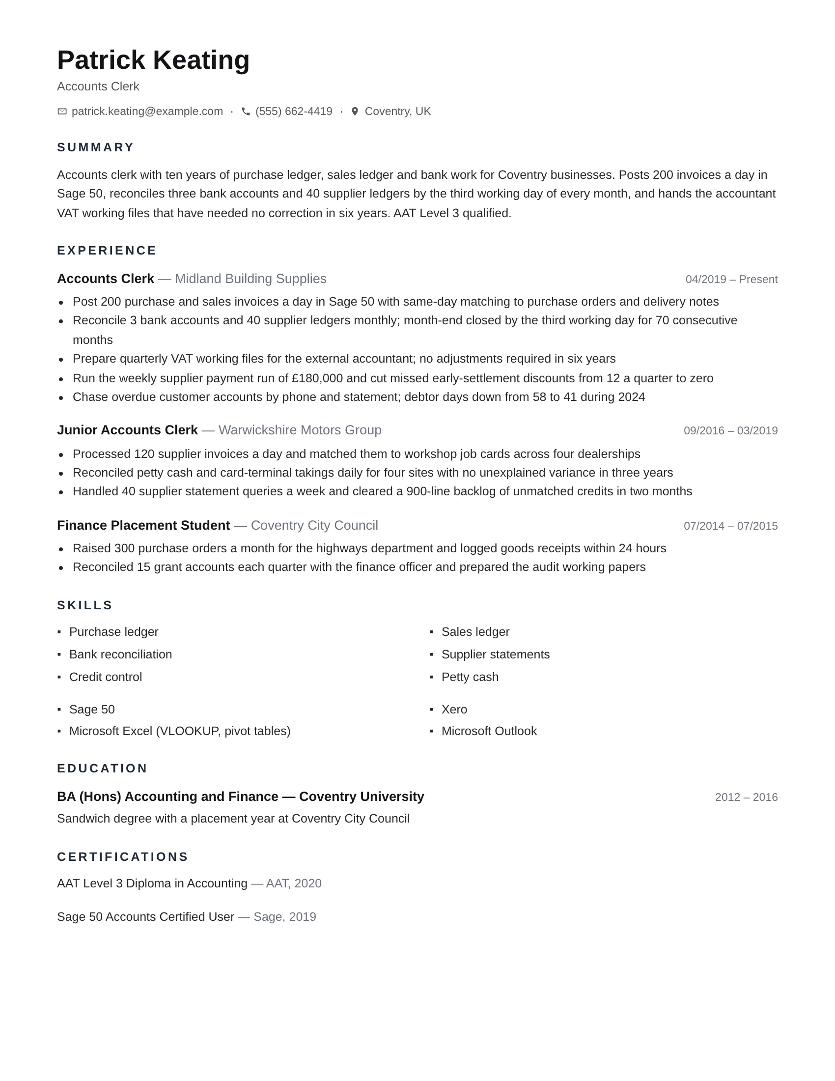 Clerk · Martinus resume template preview