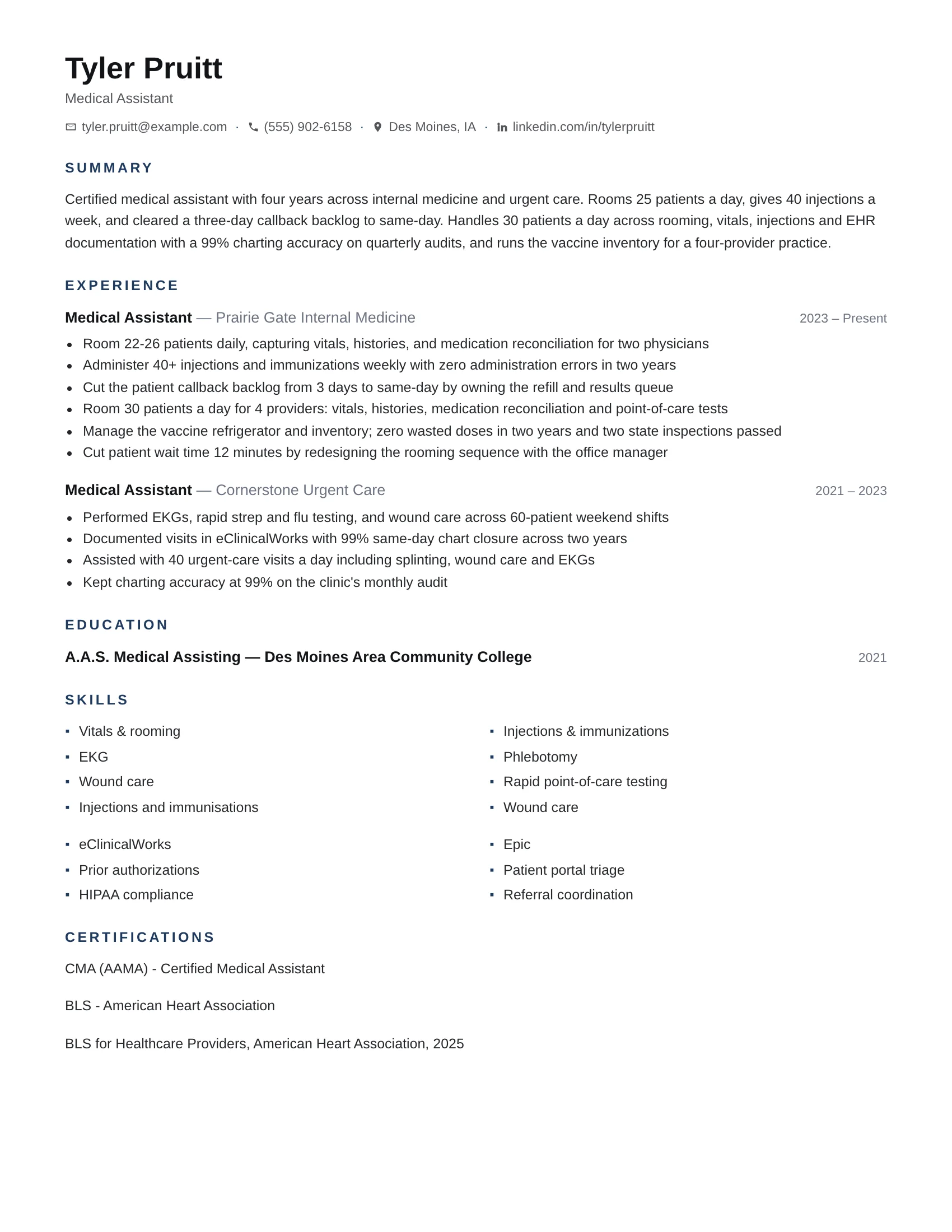 Medical Assistant · Martinus resume template preview