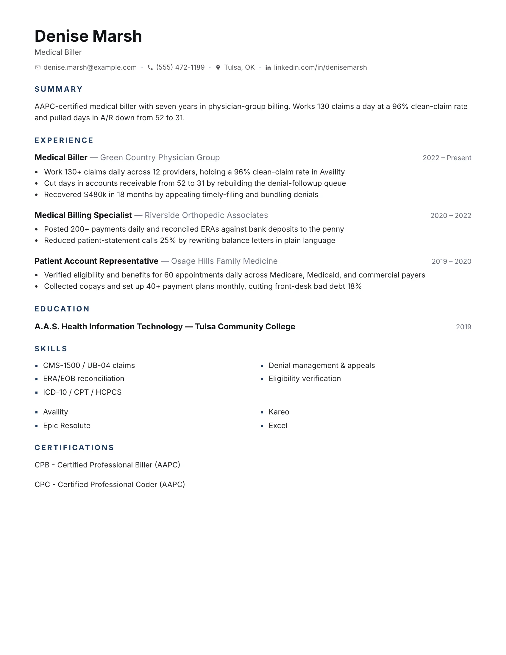 Medical Biller · Basic resume template preview
