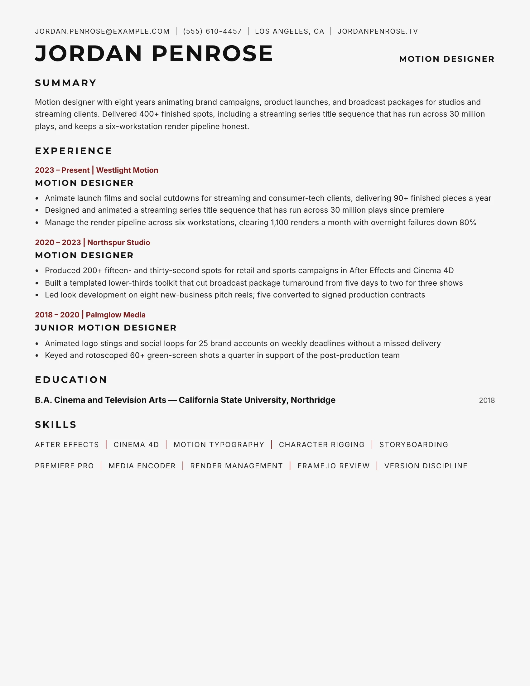 Motion Designer · Caps resume template preview