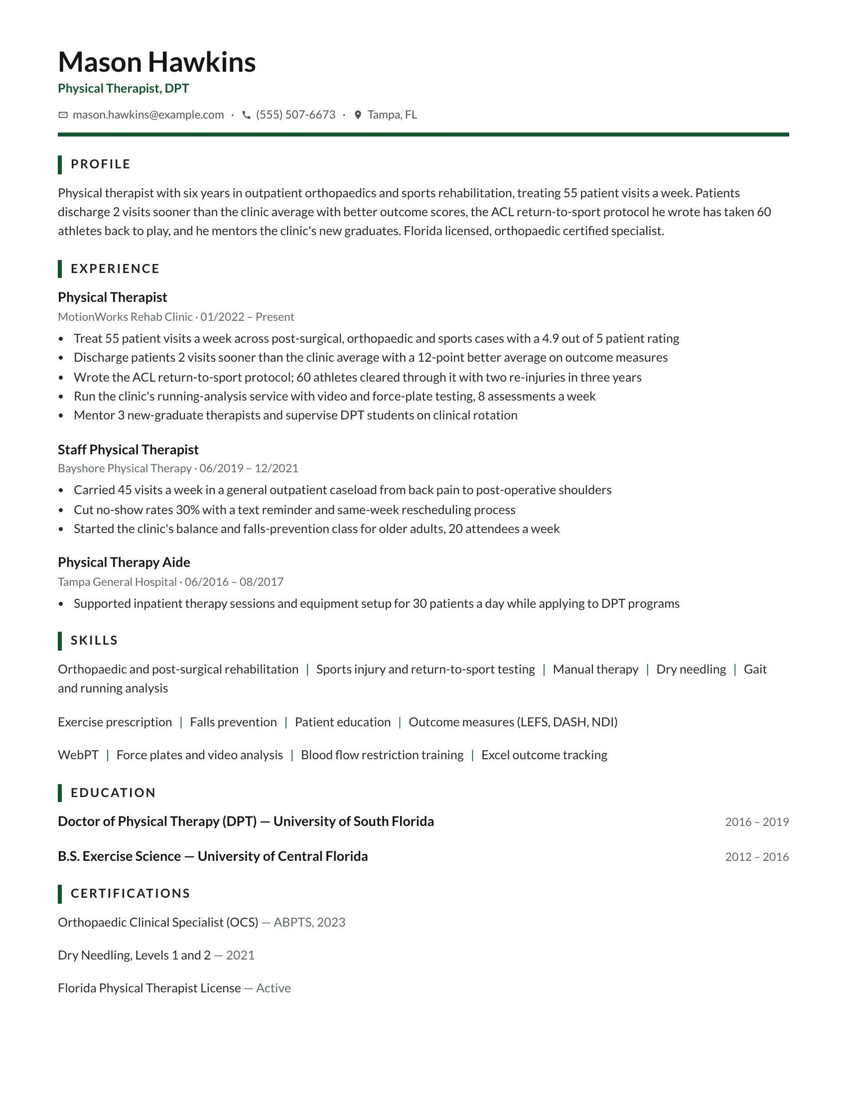 Physio · Nature resume template preview