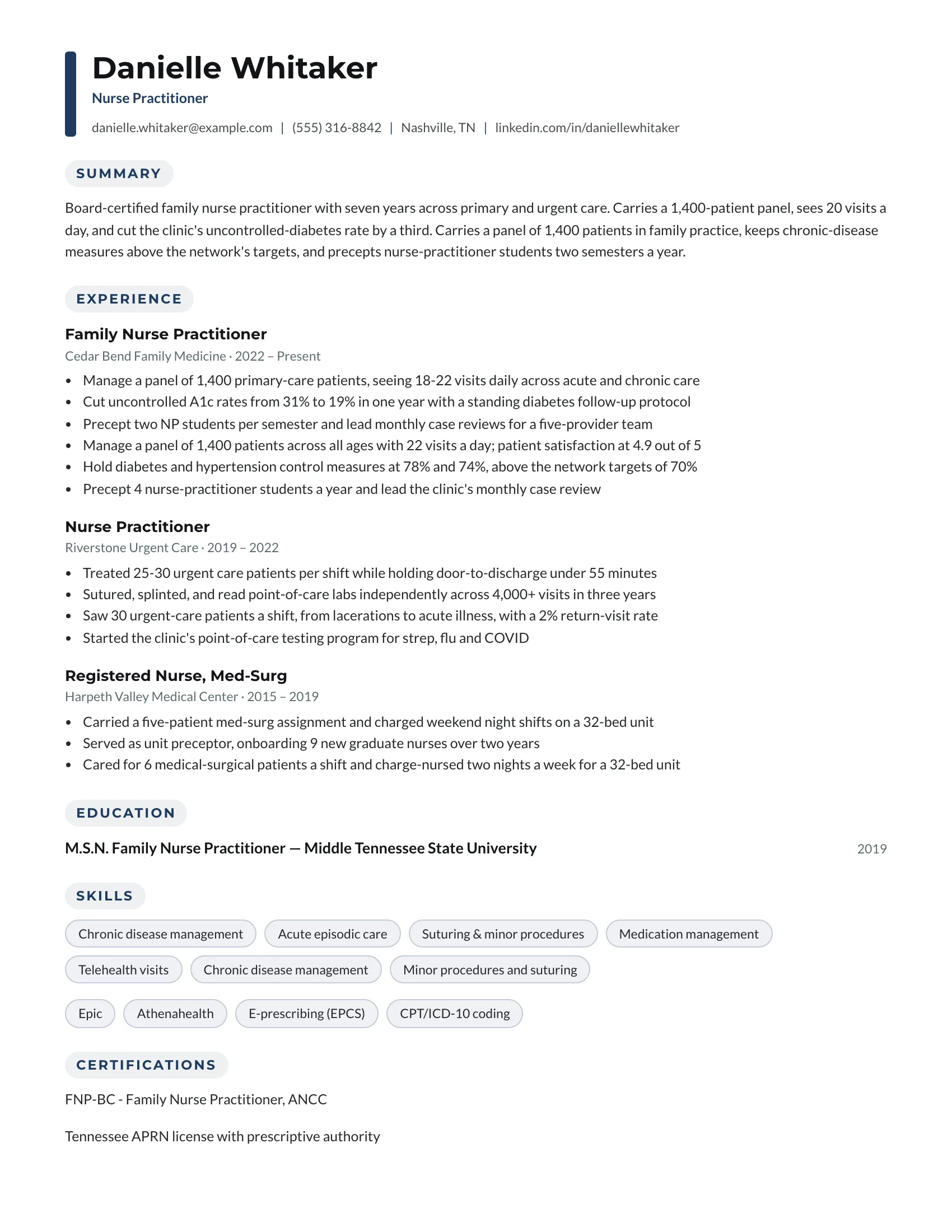 Nurse Practitioner · Bookmark resume template preview