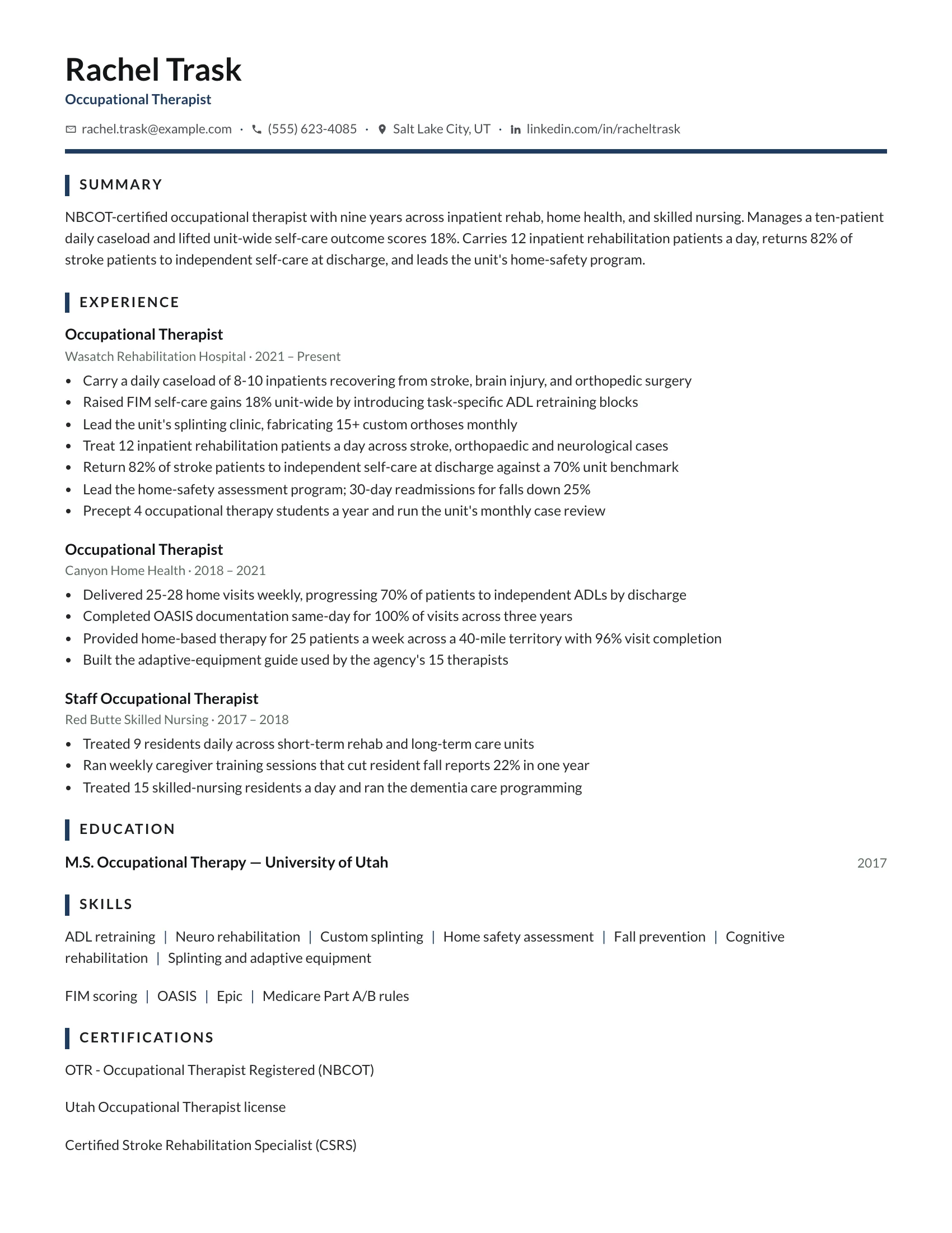 Occupational Therapist · Nature resume template preview