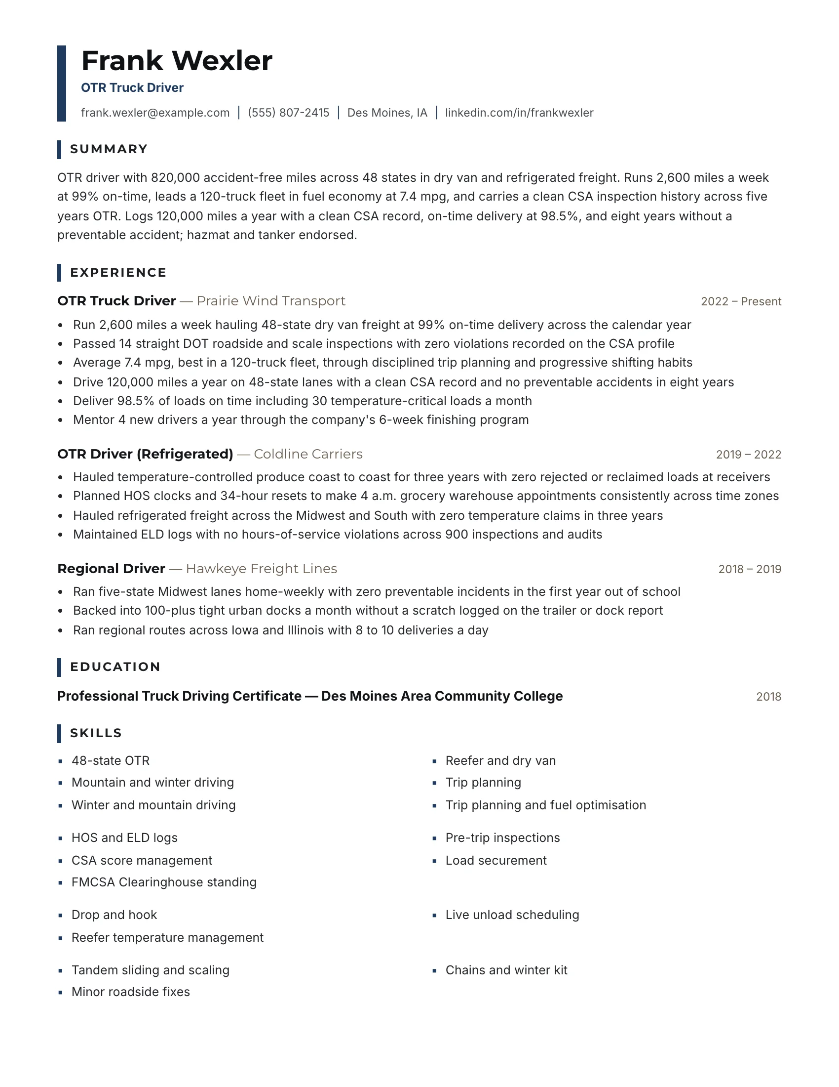 OTR Truck Driver · Ladder resume template preview