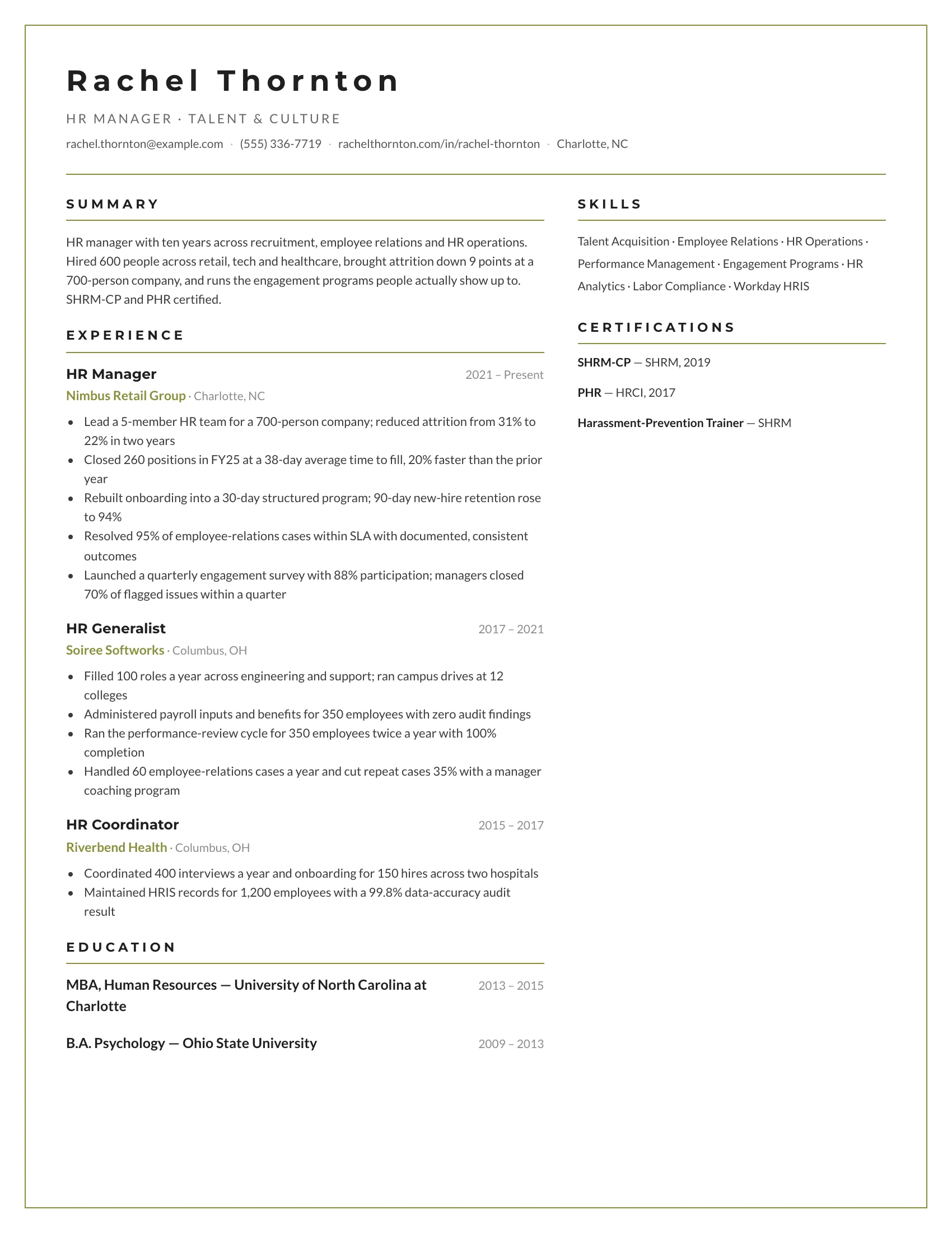 HR & People · Frame resume template preview
