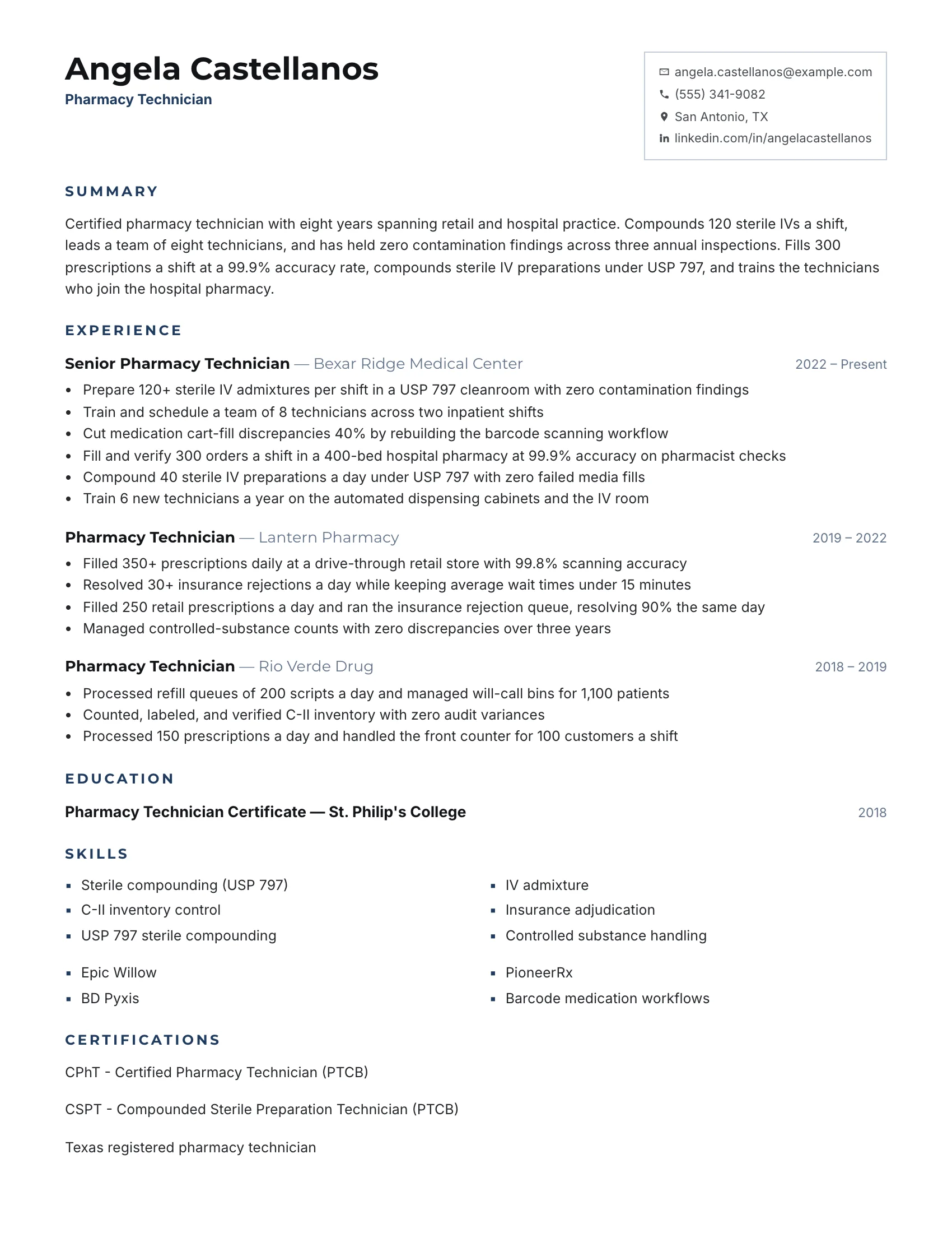 Pharmacy Technician · Square resume template preview