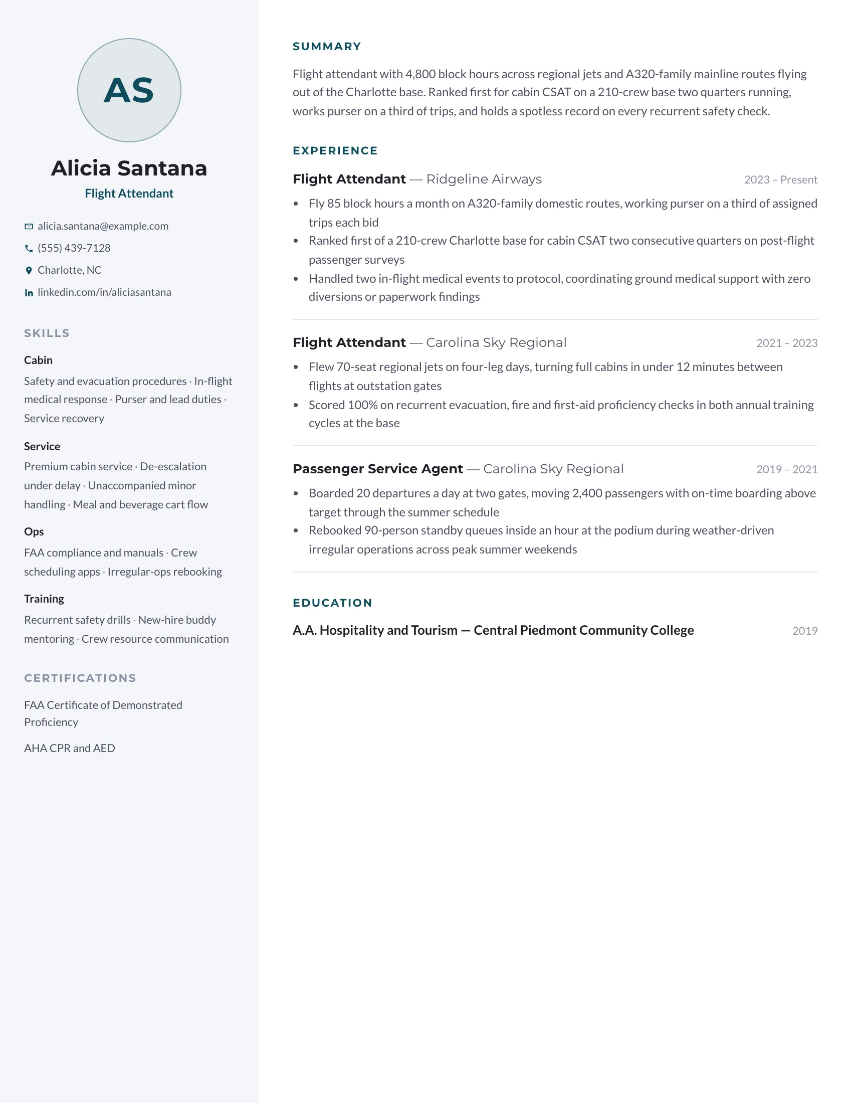 Flight Attendant · Profile resume template preview