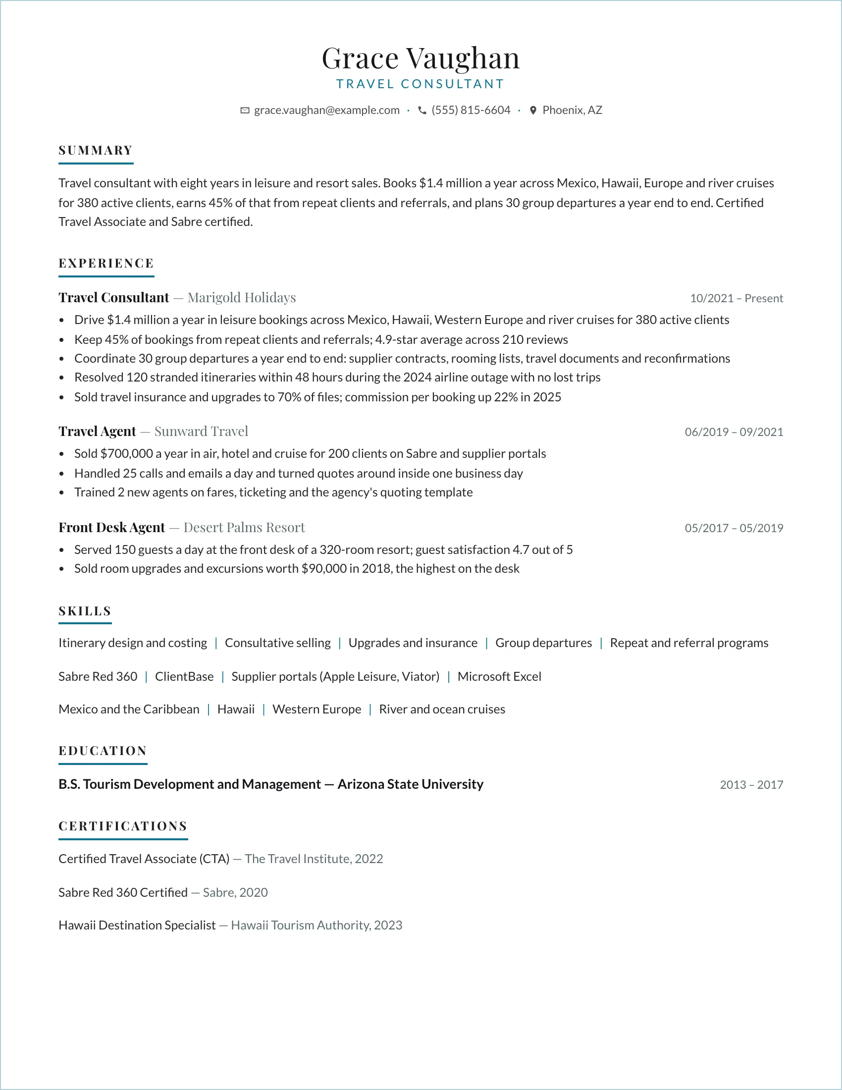Travel · Postcard resume template preview
