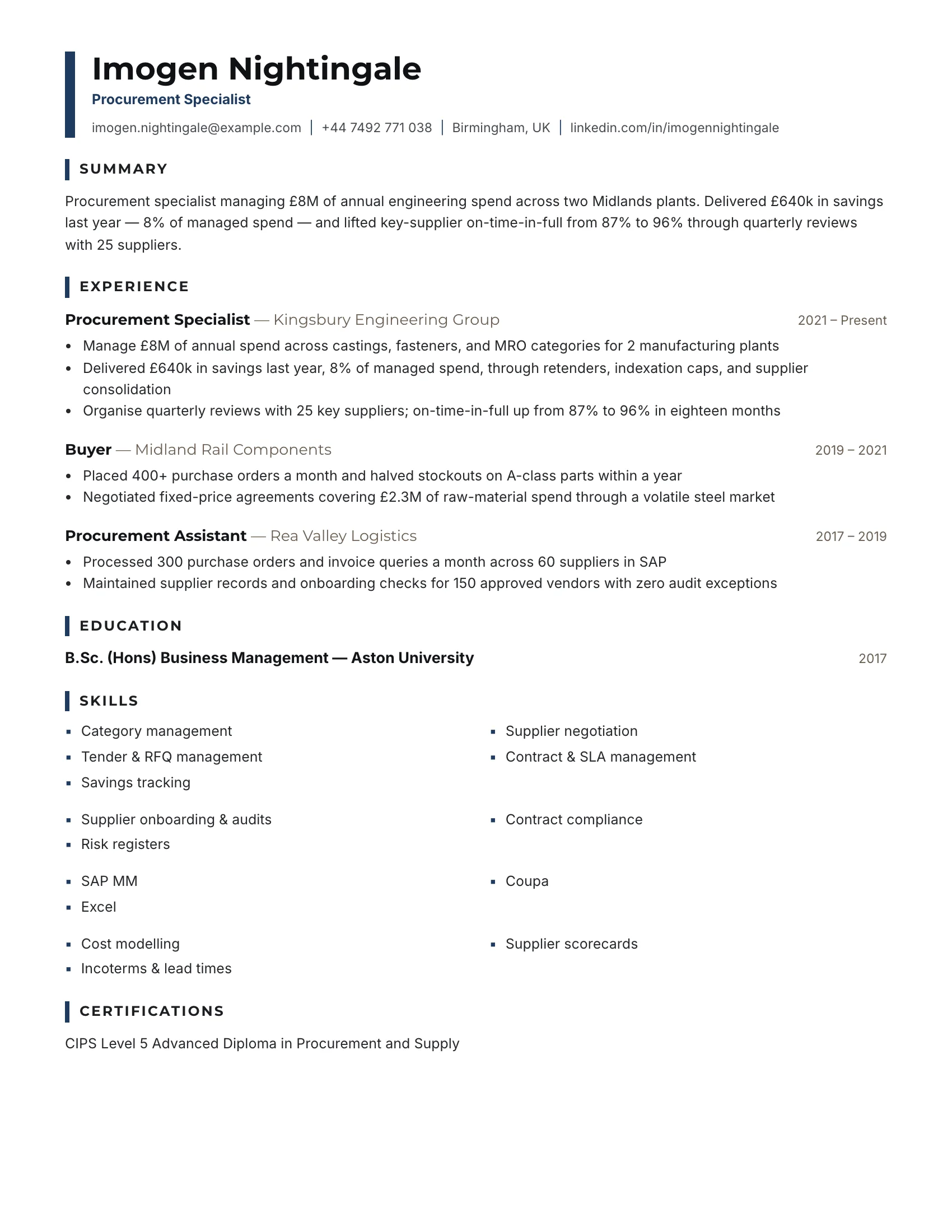 Procurement Specialist · Ladder resume template preview