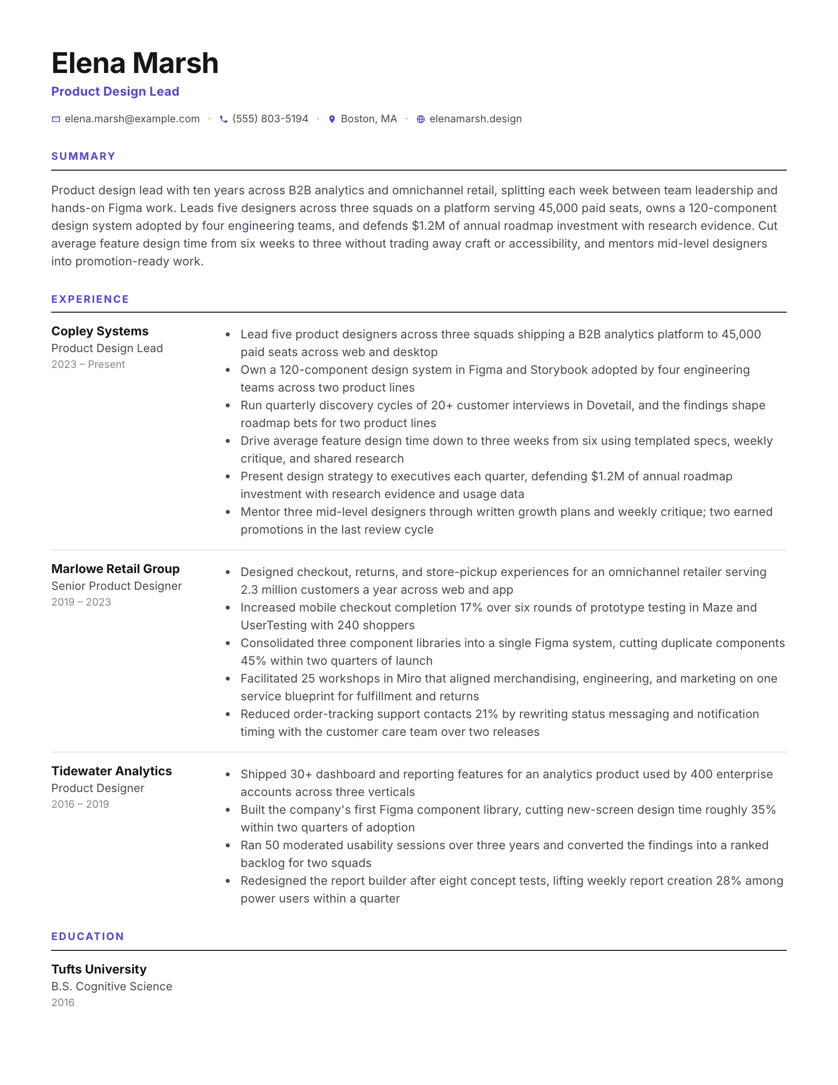 Product Design Lead · Grid resume template preview