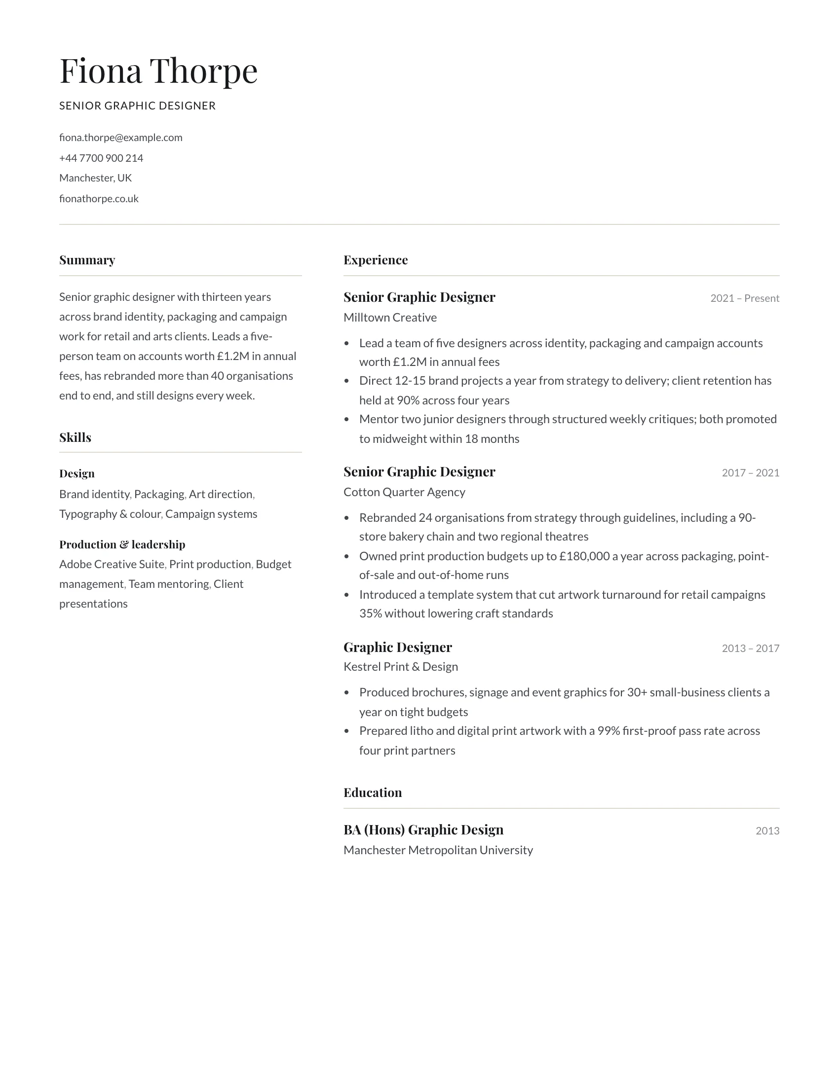 Graphic Designer · Quiet resume template preview