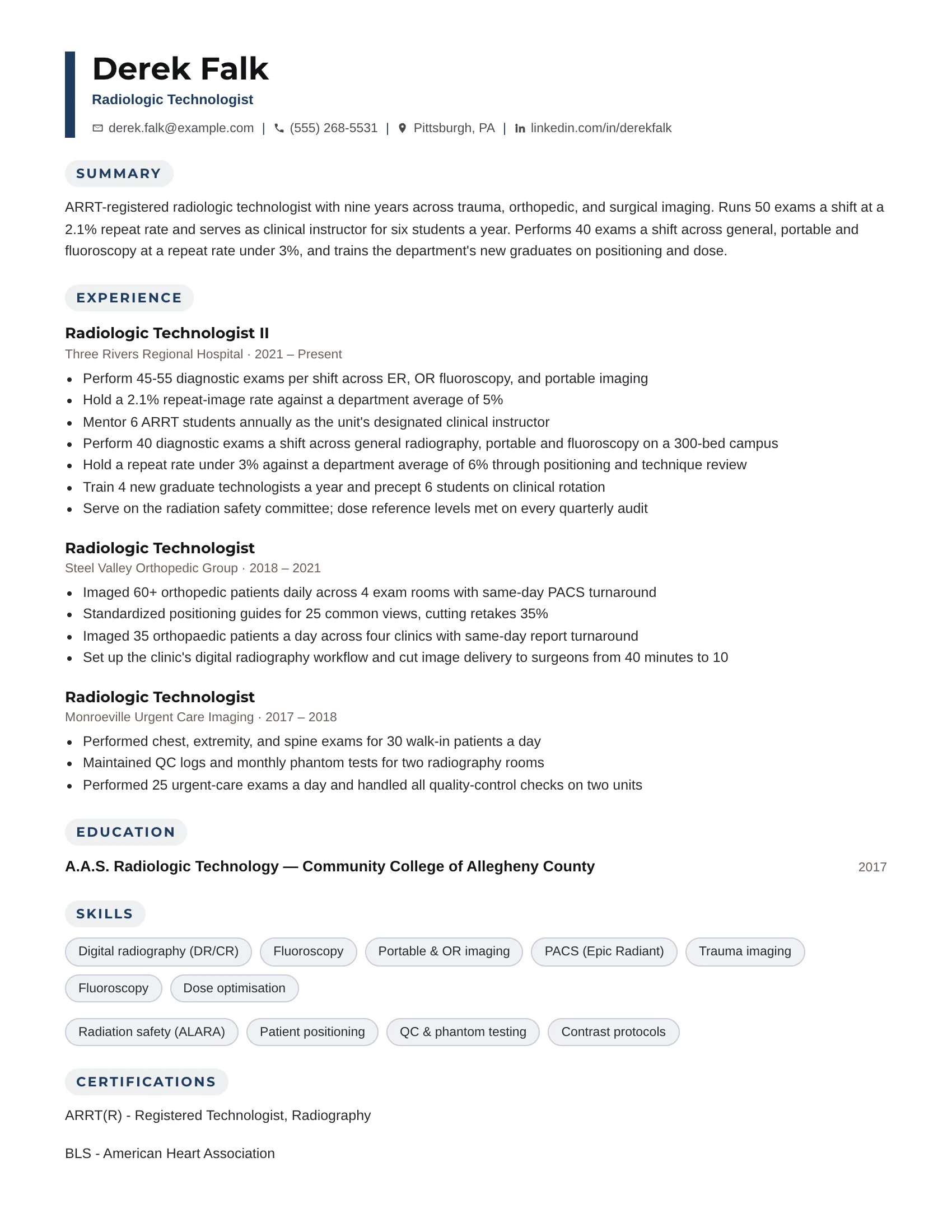 Radiologic Technologist · Dotts resume template preview
