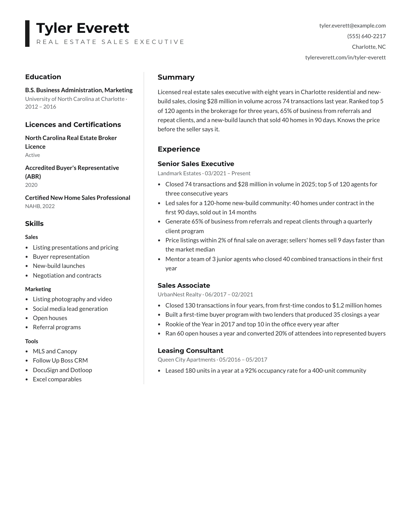 Real Estate · Keys resume template preview