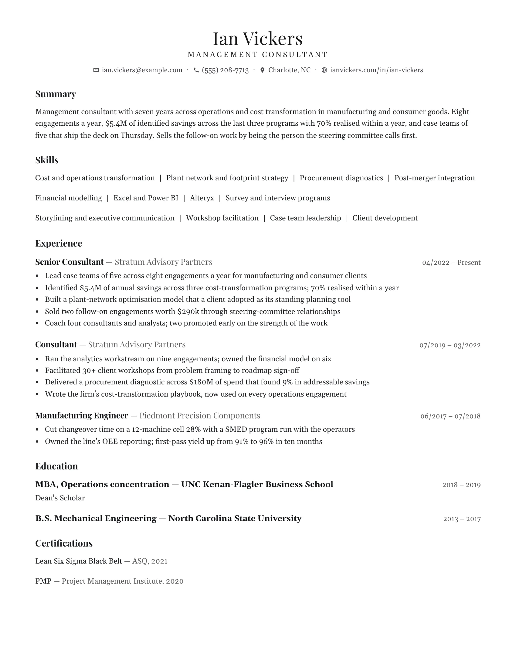 Consultant · Reed resume template preview