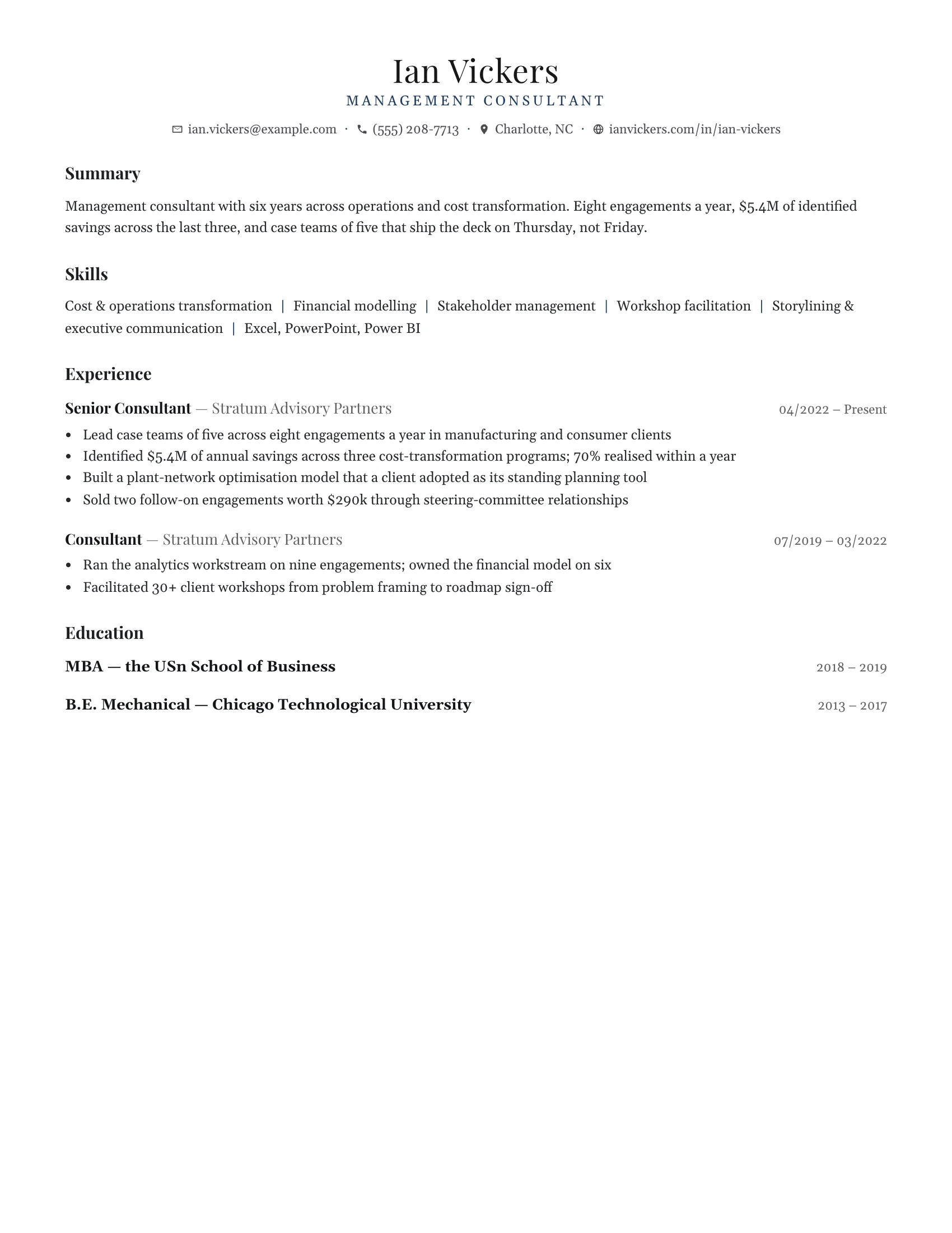 Consultant · Reed (Navy) resume template preview