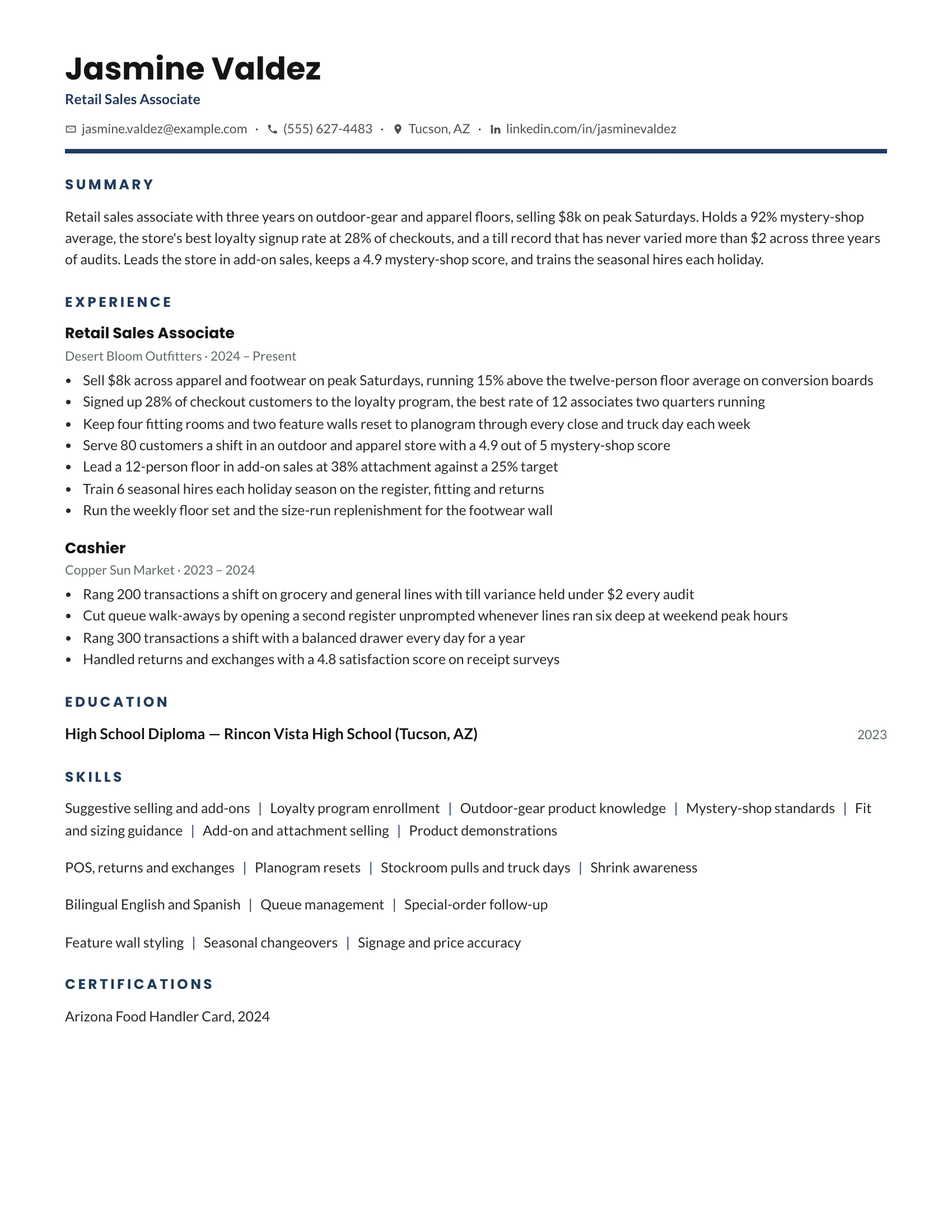 Retail Sales Associate · Greenline resume template preview