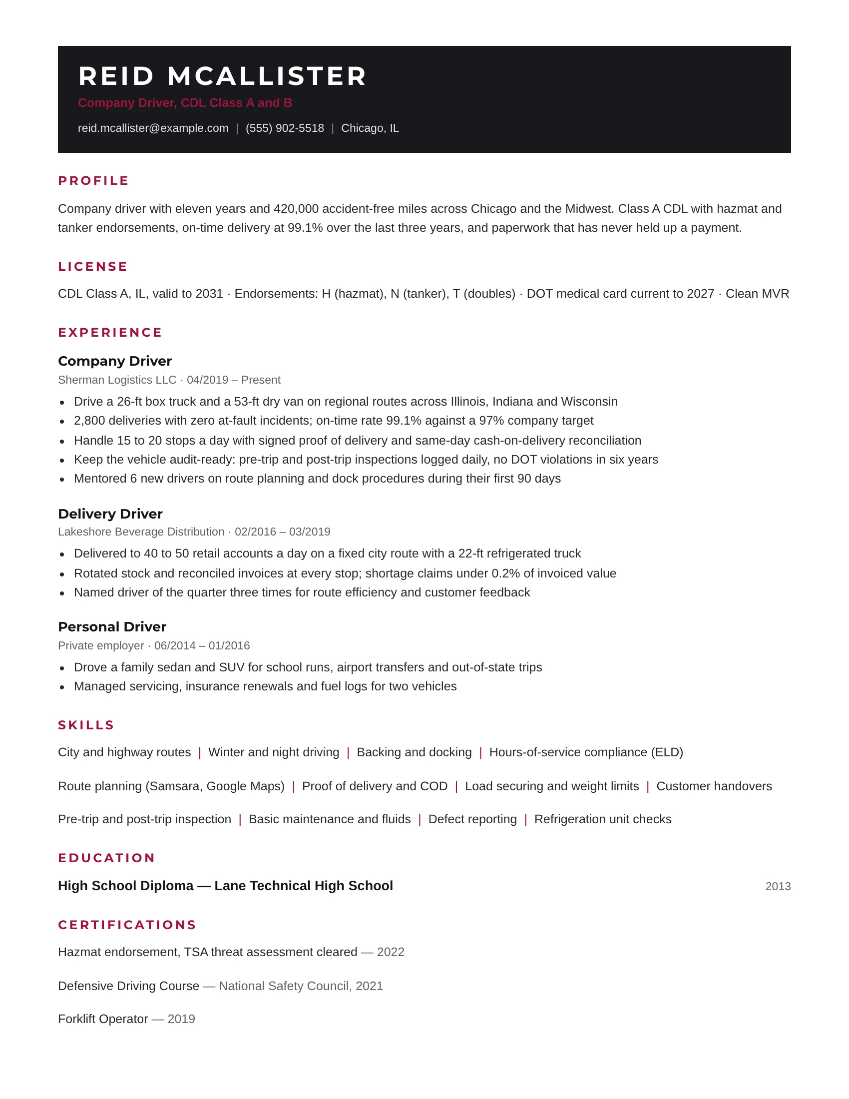 Driver · Rhubarb resume template preview
