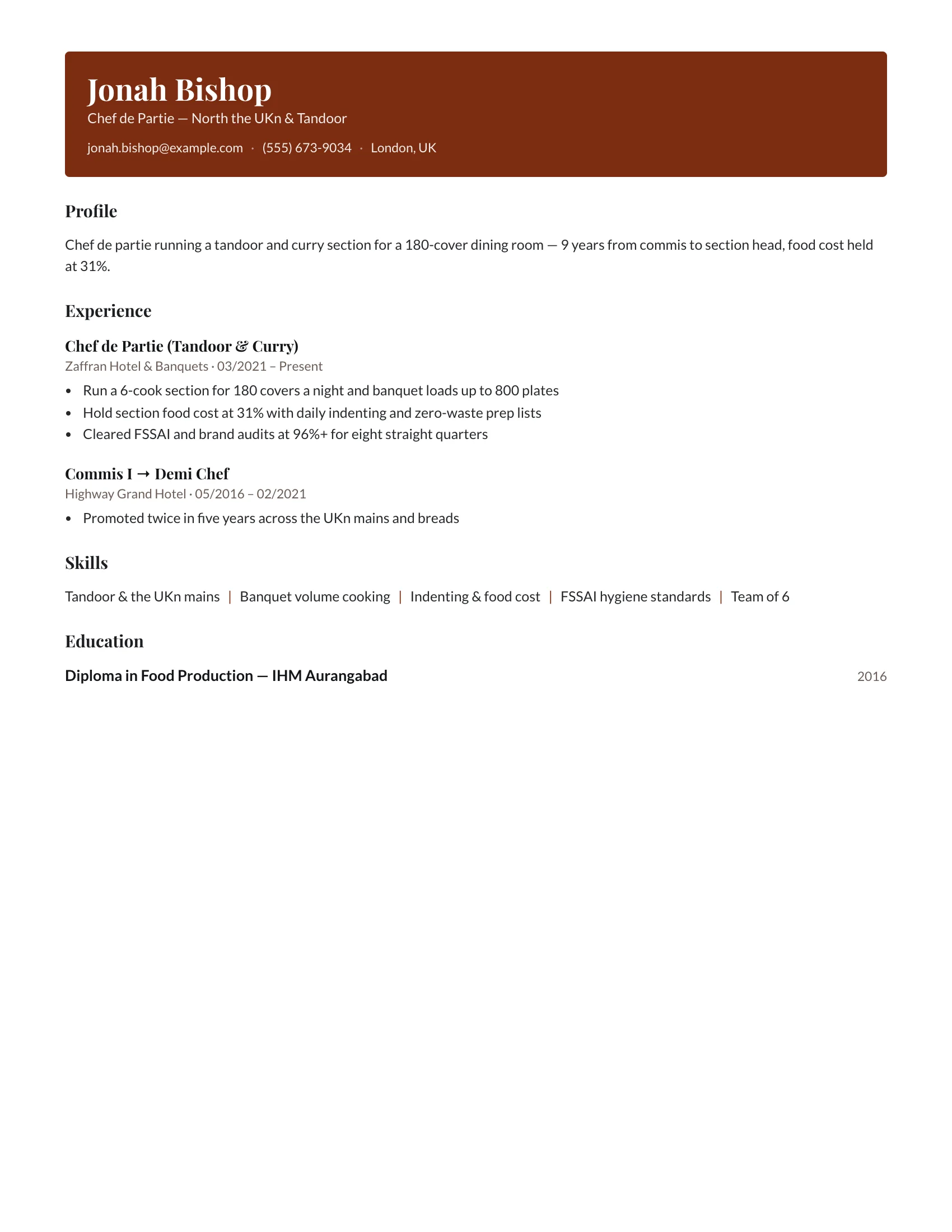 Chef · Ribbon resume template preview