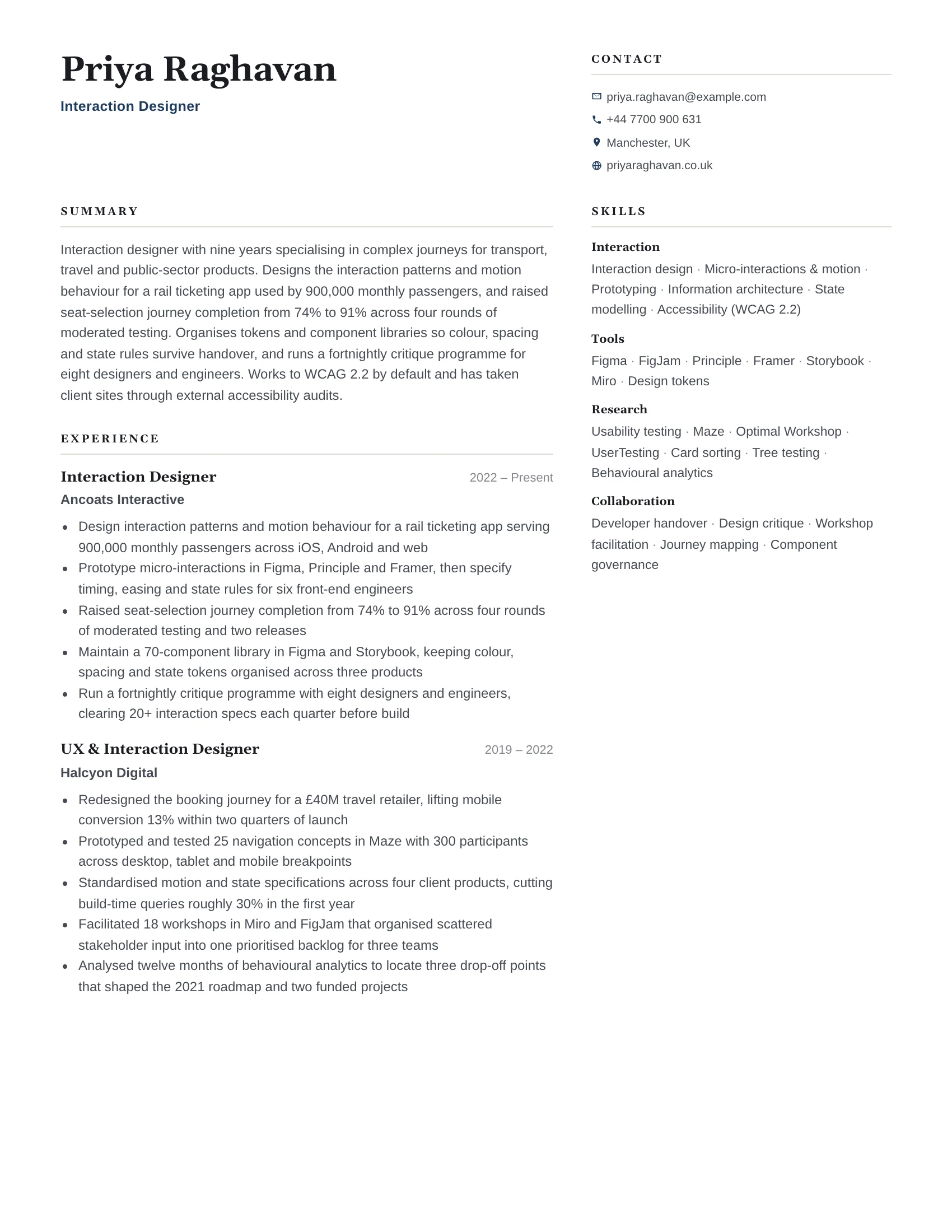Interaction Designer · Ruled resume template preview