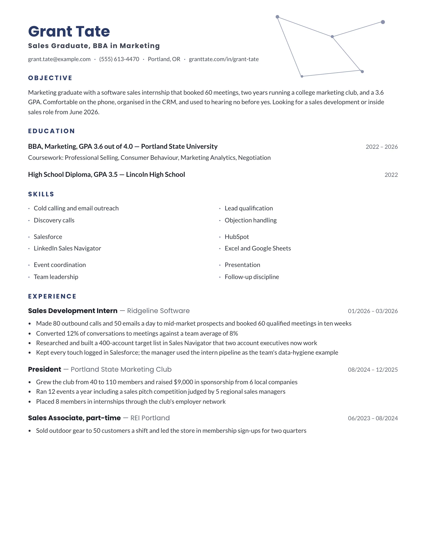 Sales Grad · Constellation resume template preview