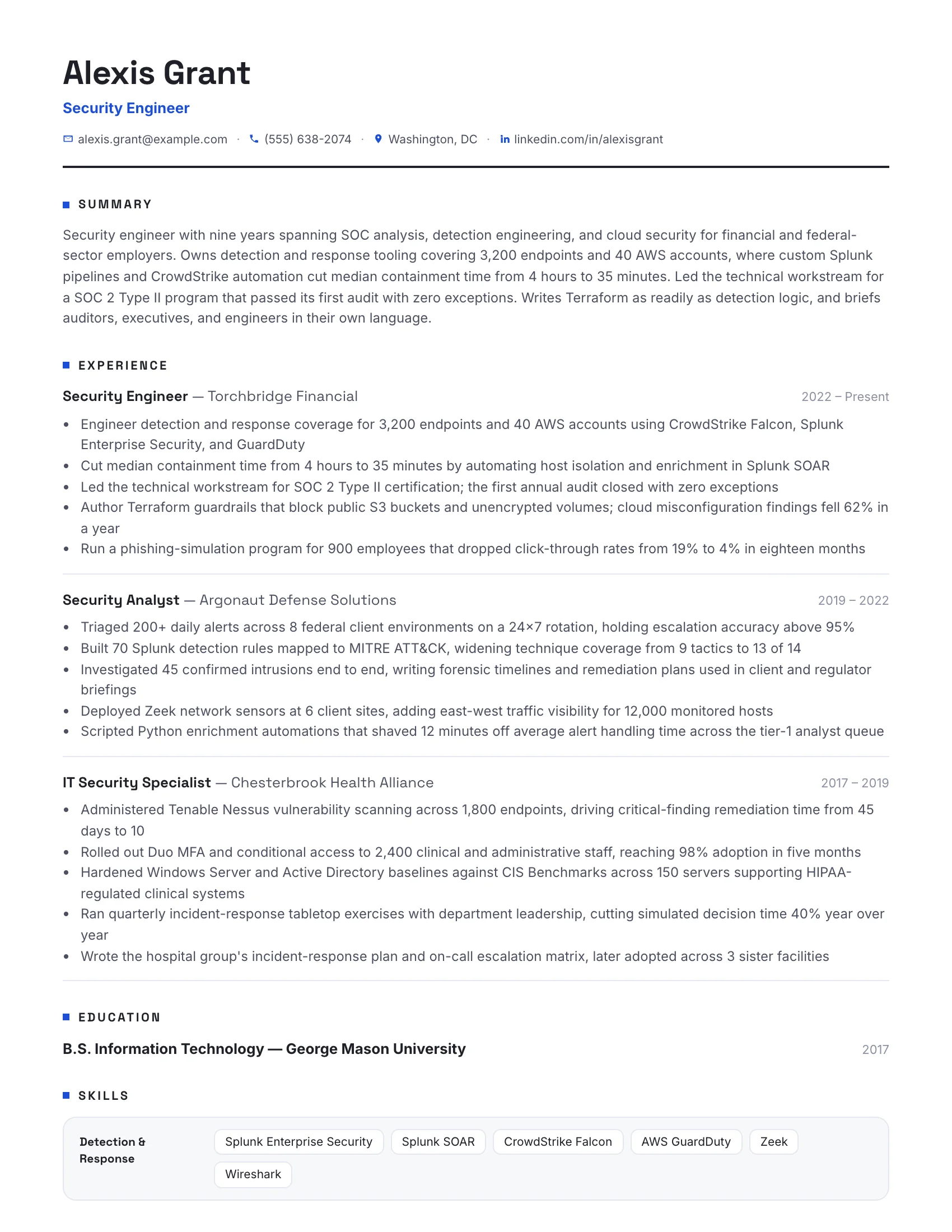 Security Engineer · Matrix resume template preview