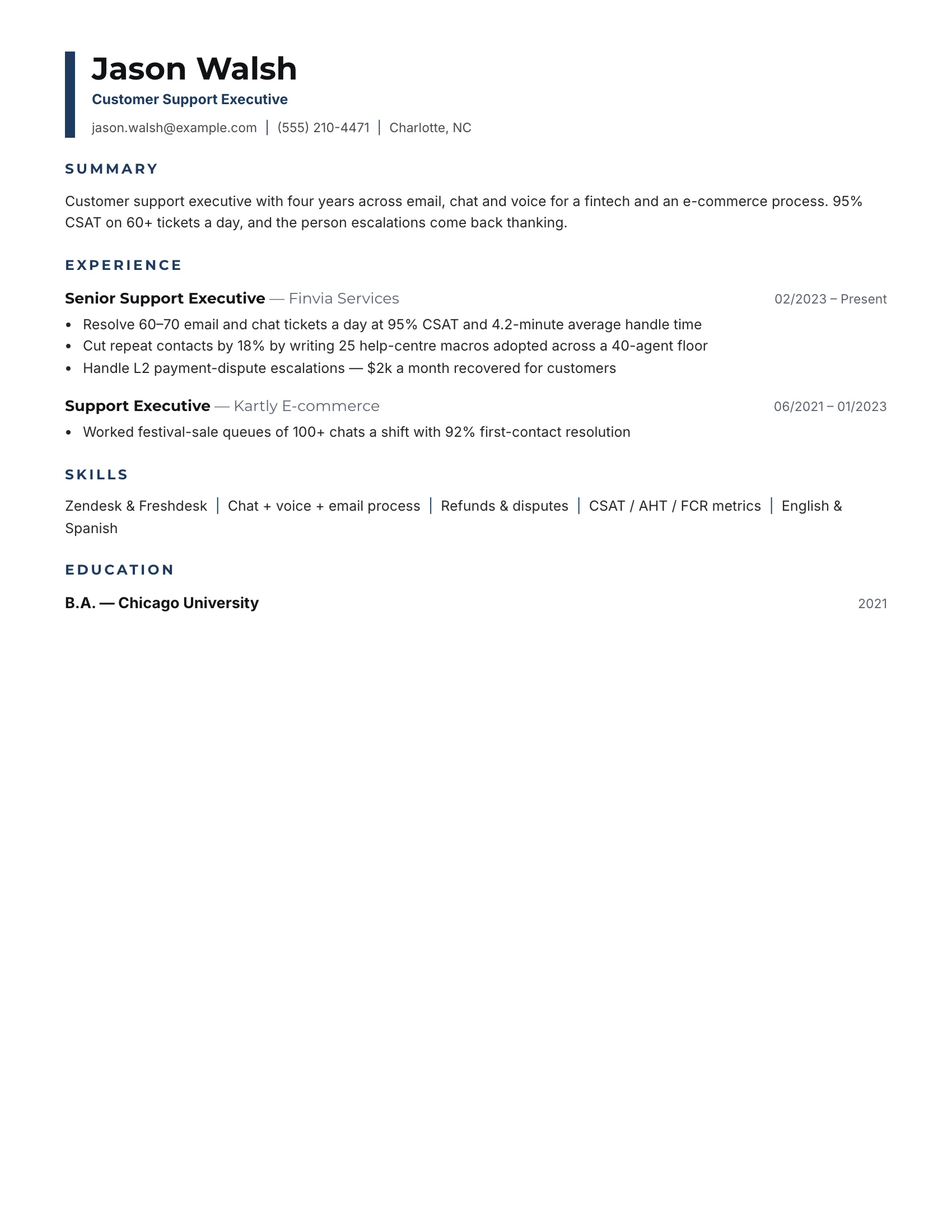 Support · Sharp (Teal) resume template preview