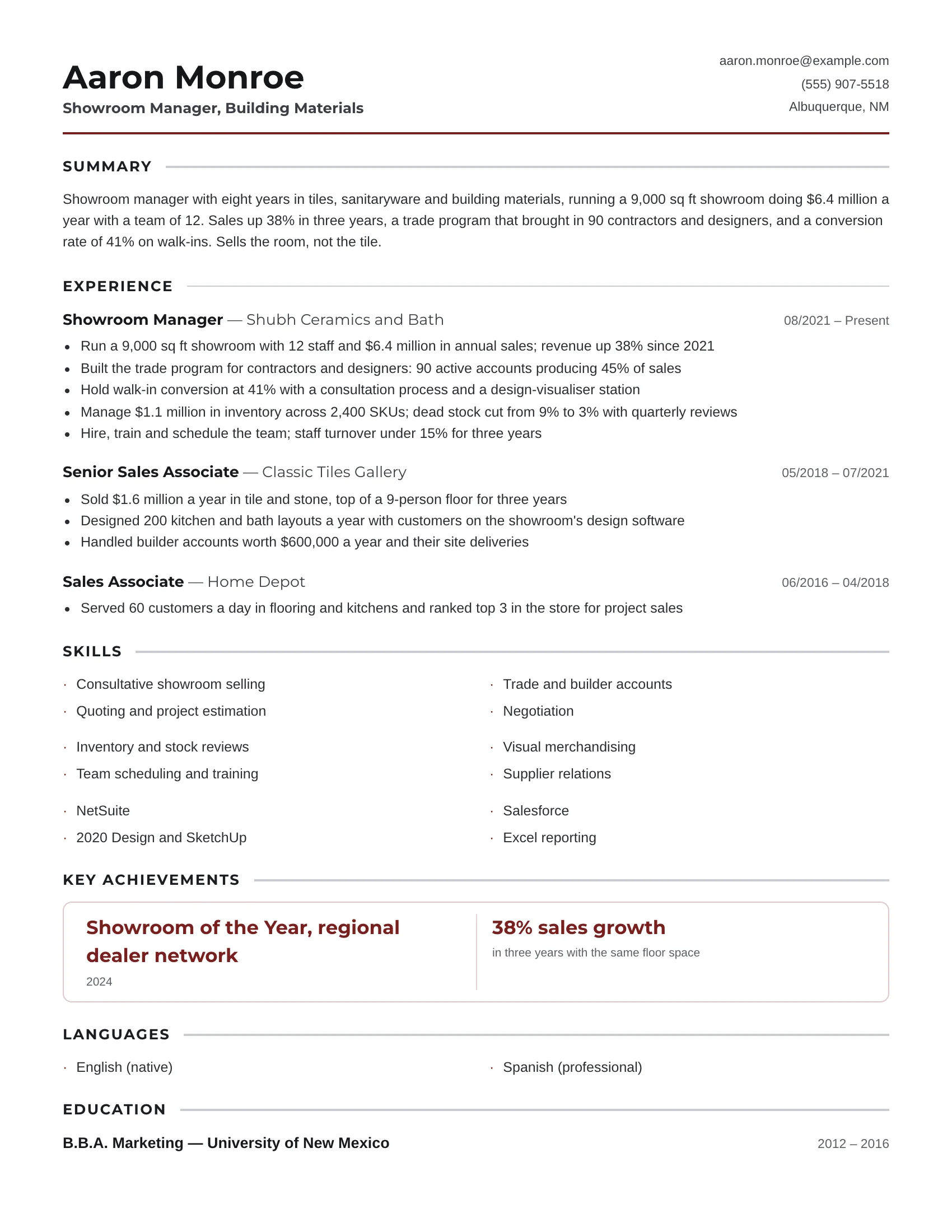 Store Manager · Counter (Red) resume template preview