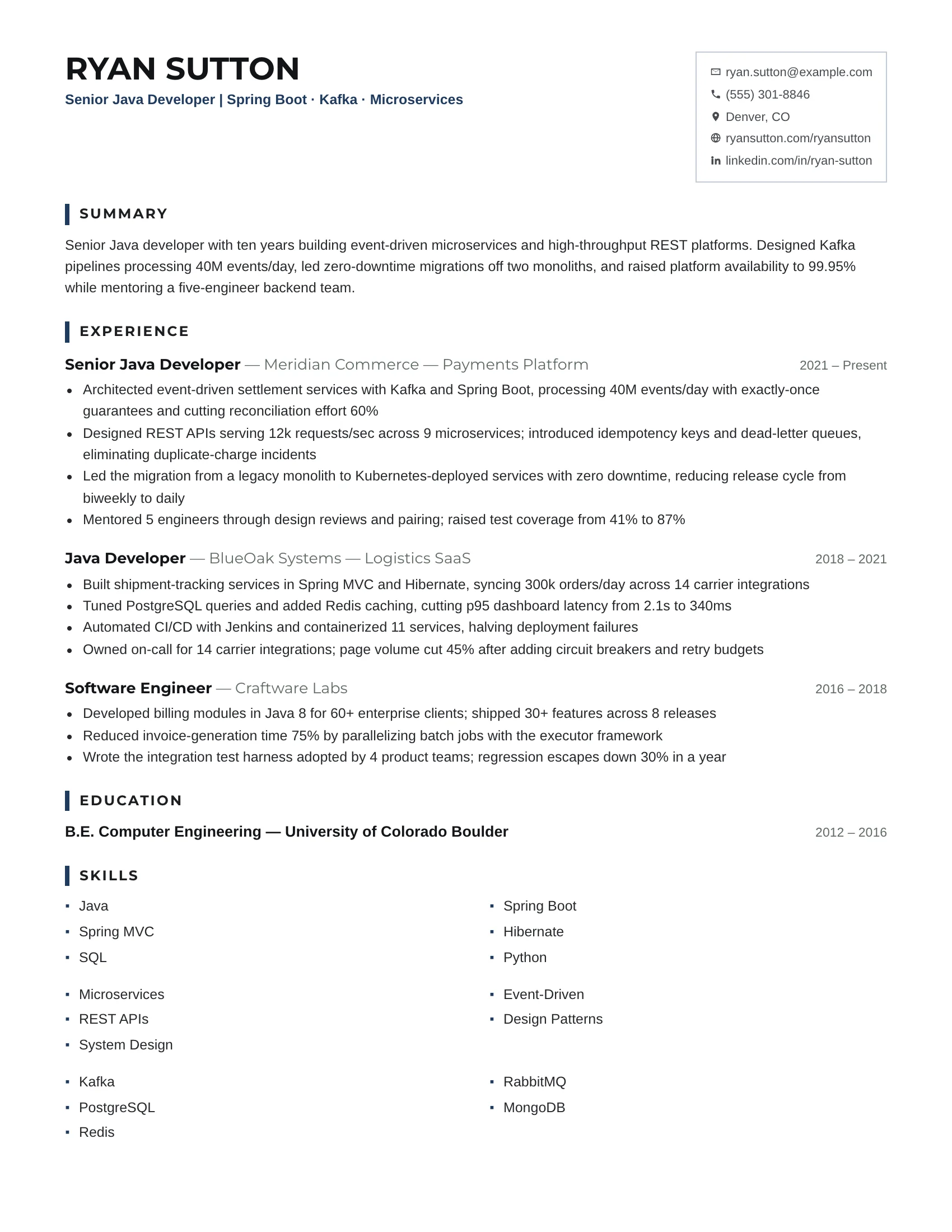 Analyst · Smart (Navy) resume template preview