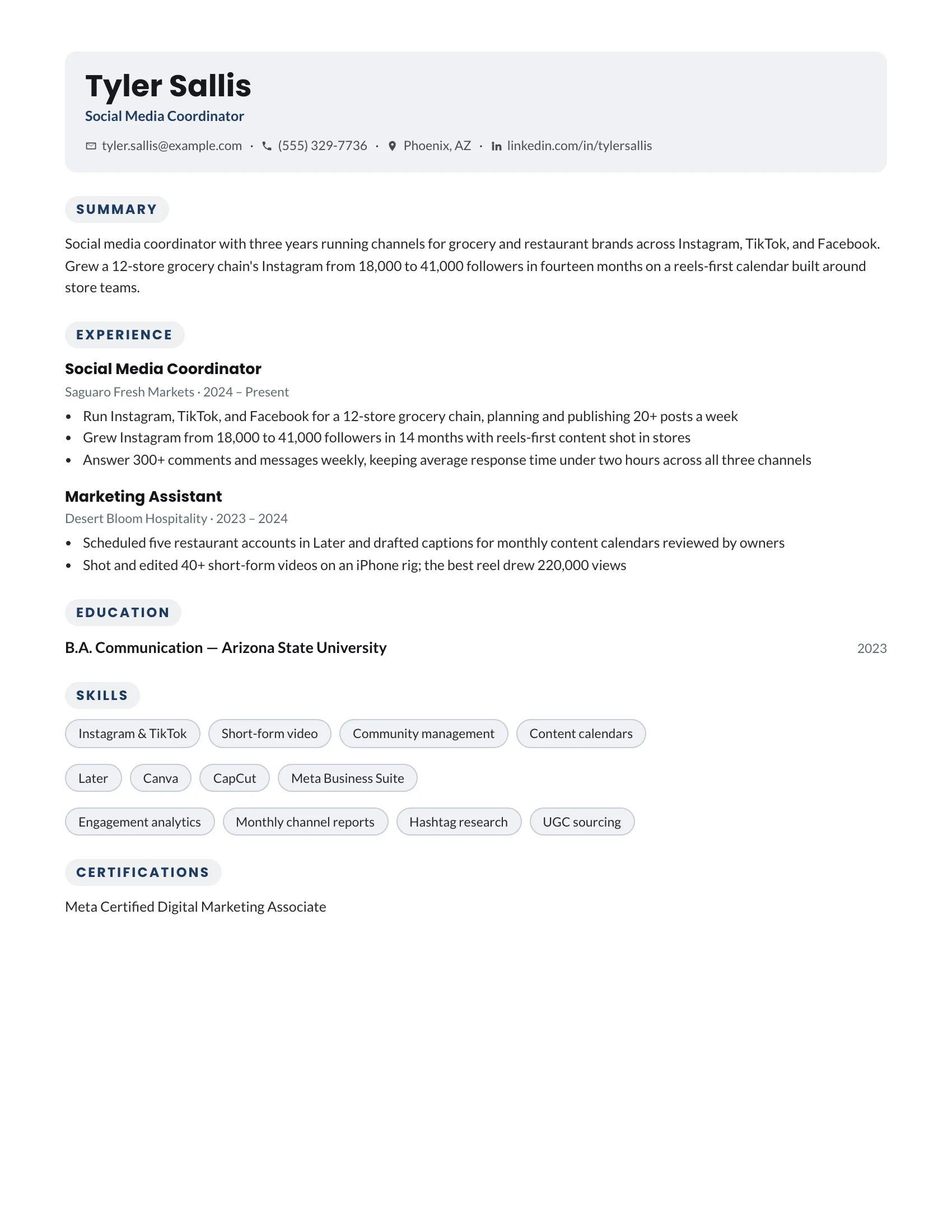 Social Media Coordinator · Bubbles resume template preview