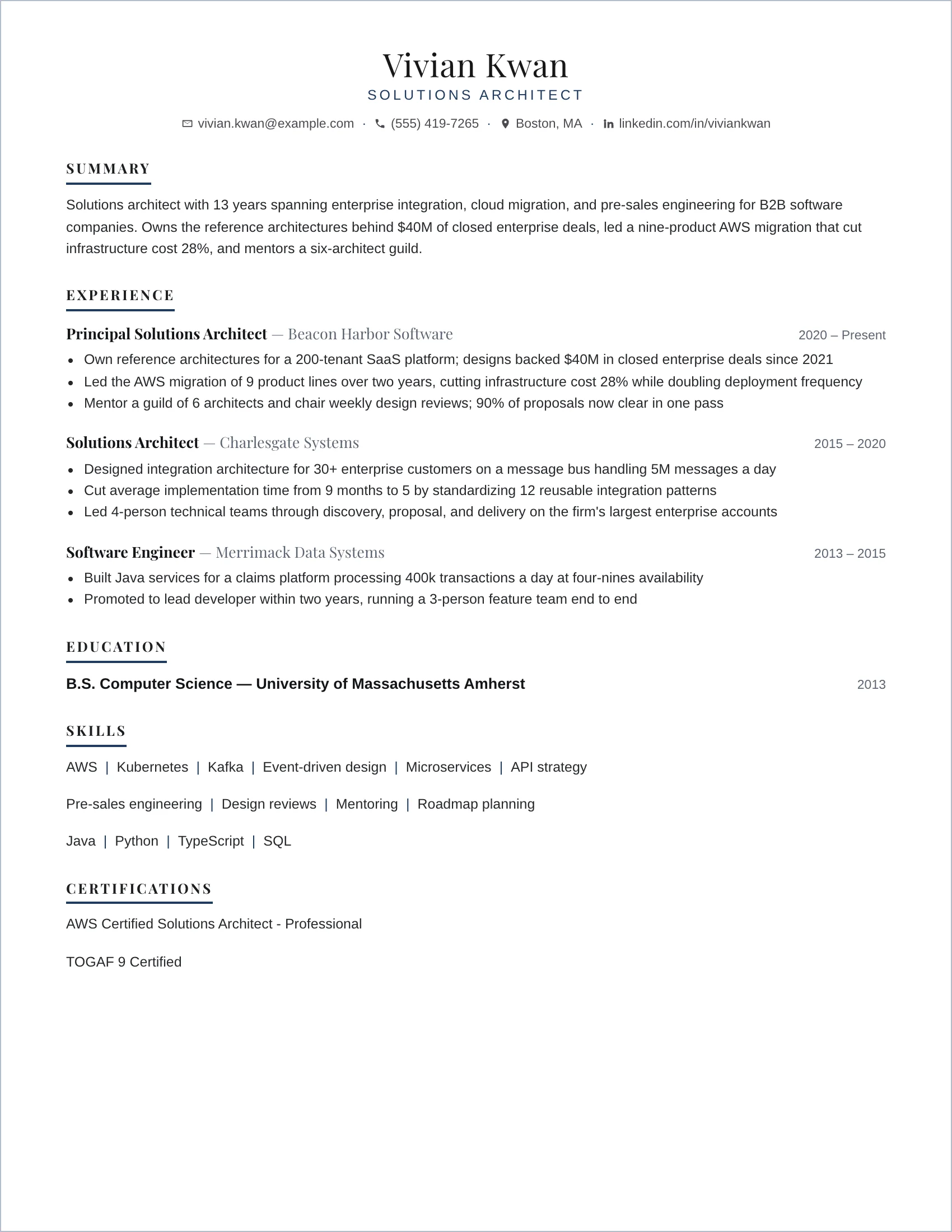 Solutions Architect · Europe resume template preview