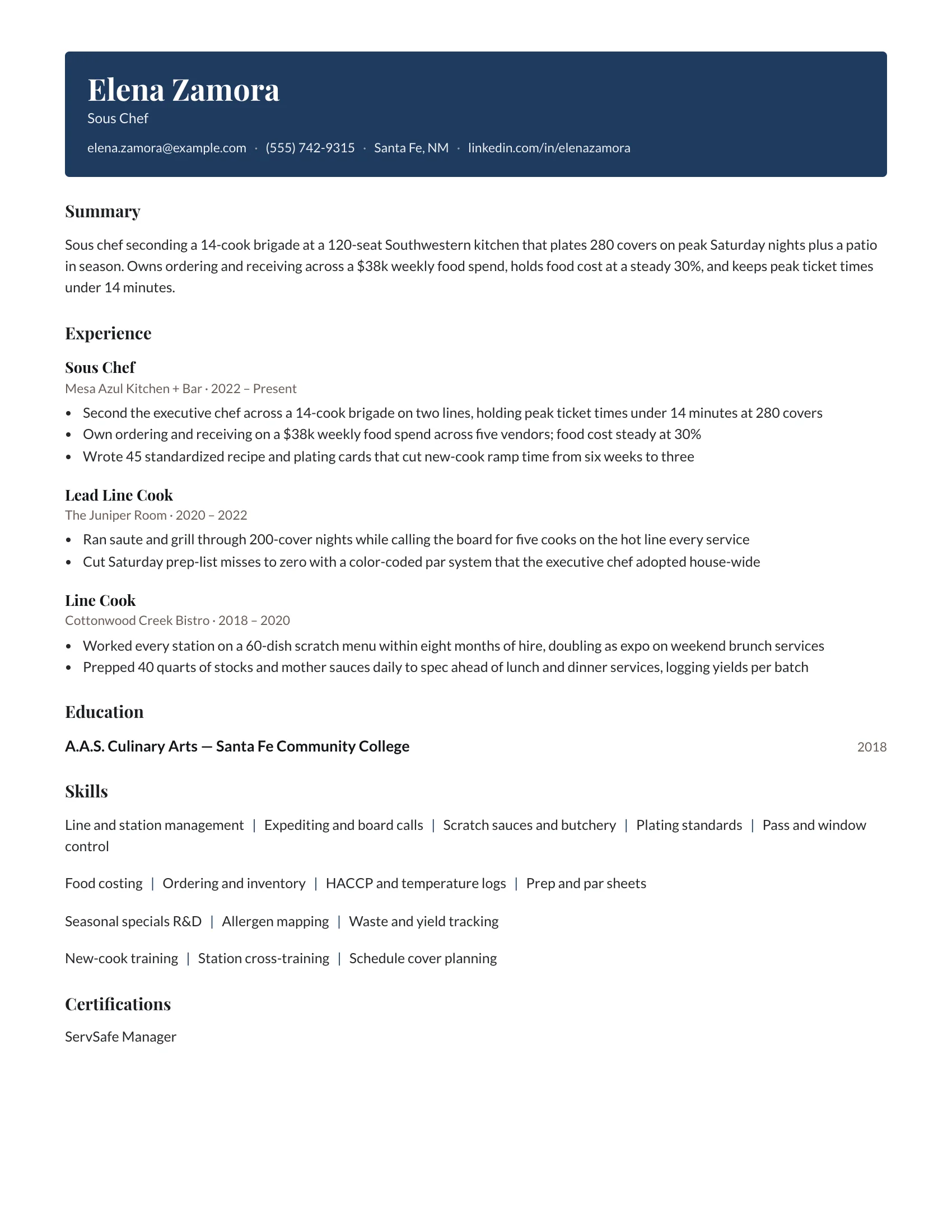 Sous Chef · Ribbon resume template preview