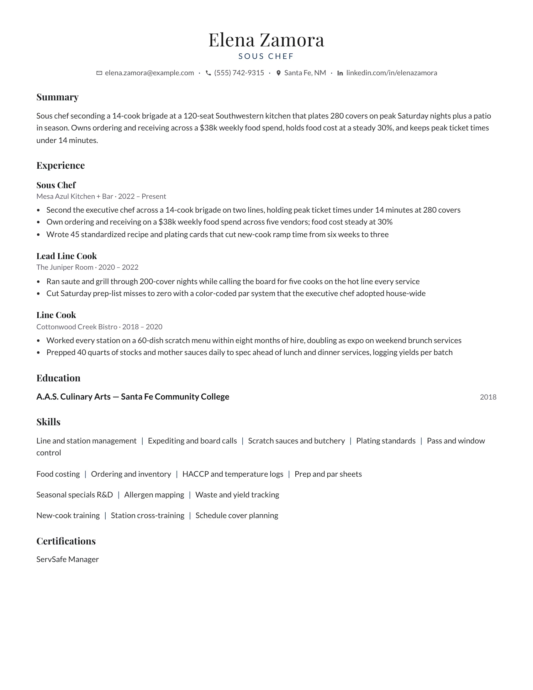 Sous Chef · Classy resume template preview