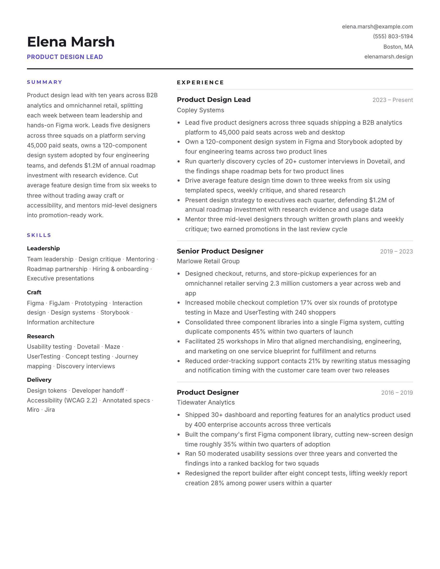 Product Designer · Brief resume template preview