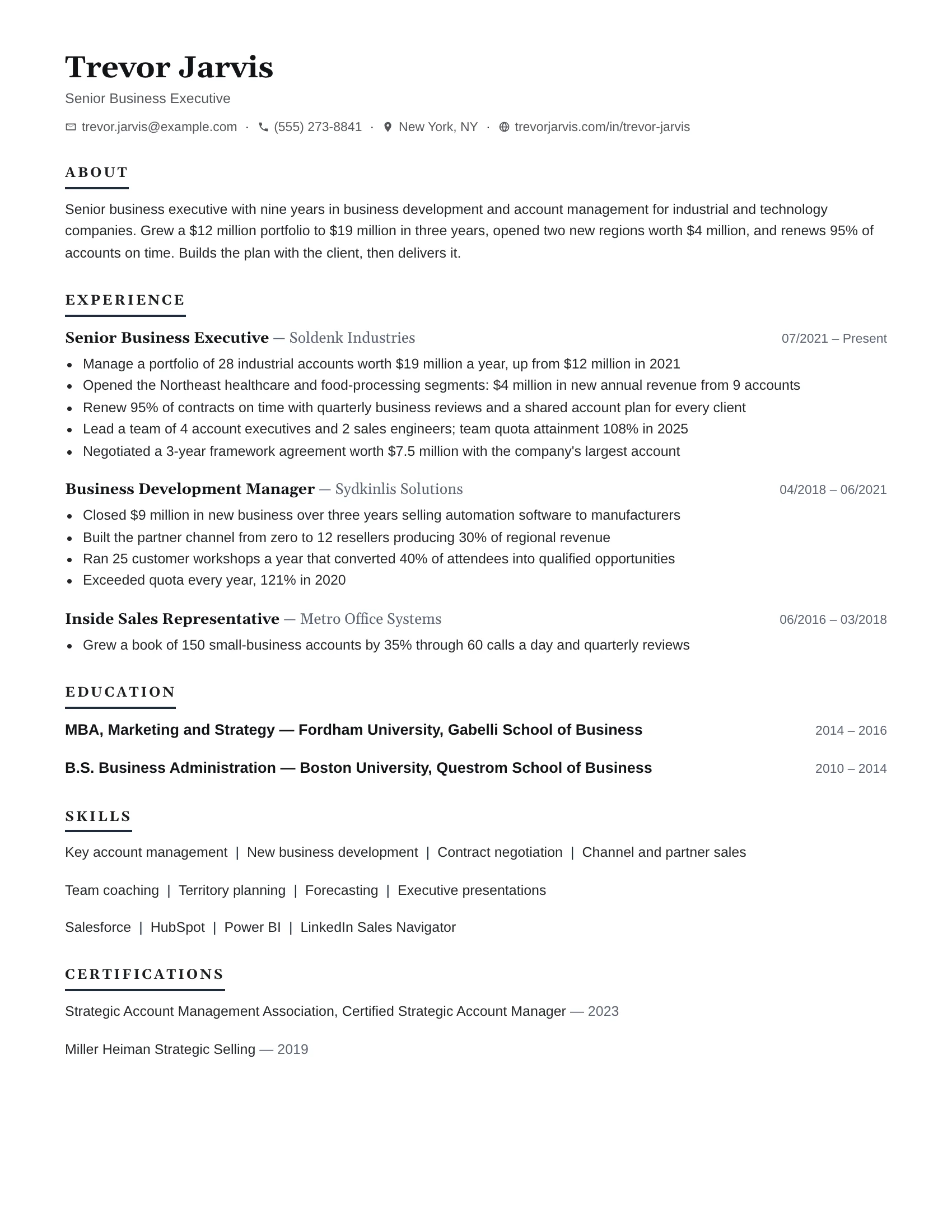 Standard · True resume template preview