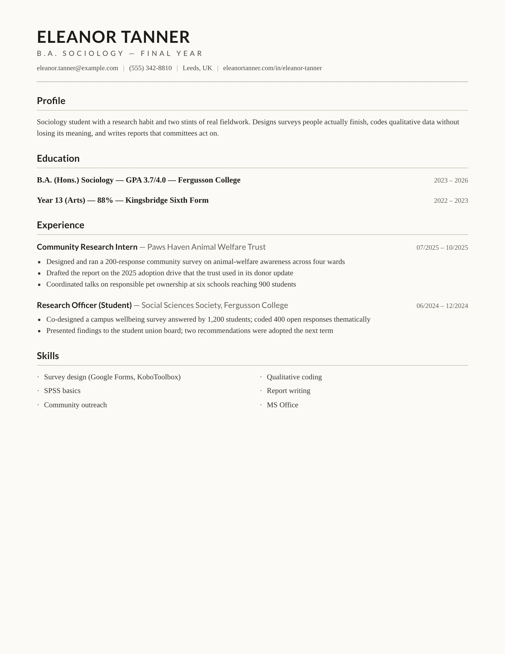 Student · Rules (Navy) resume template preview