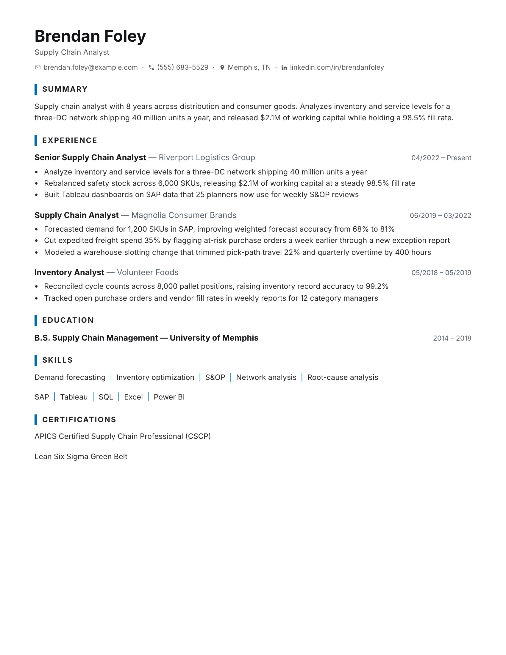 Supply Chain Analyst · Flow resume template preview