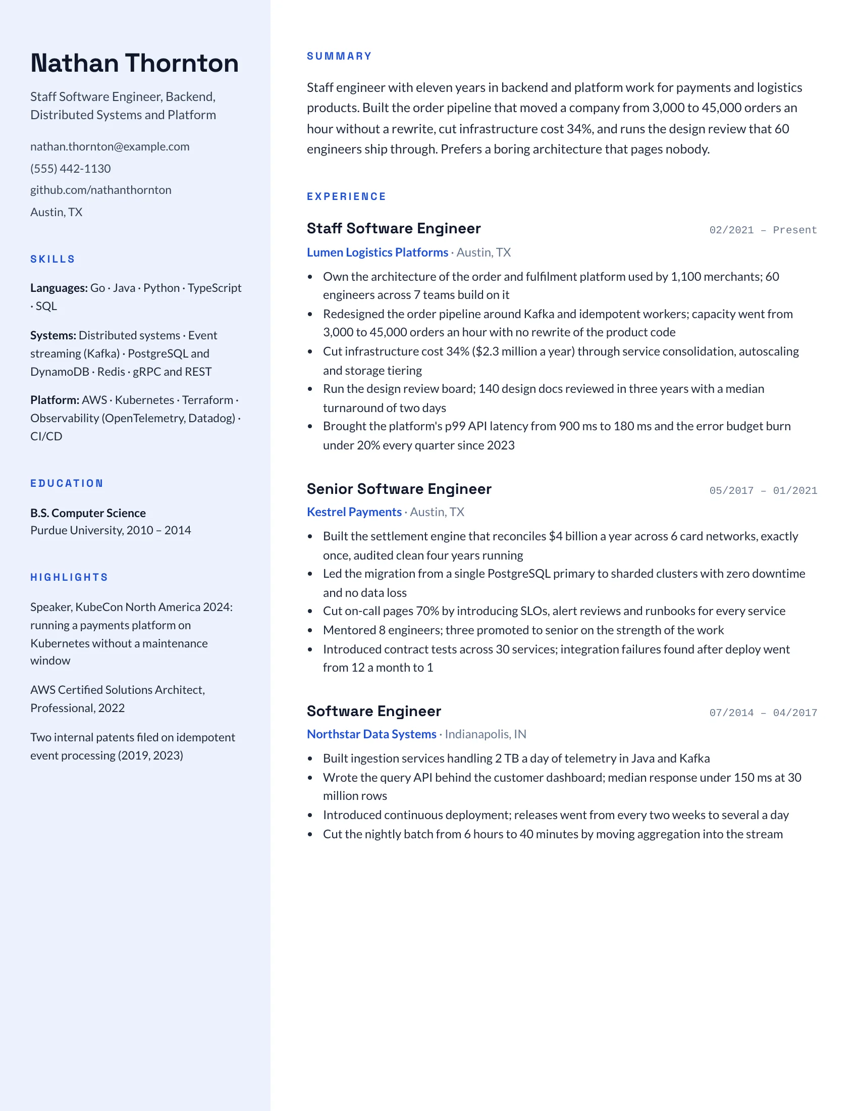 Senior Engineer · Rail resume template preview