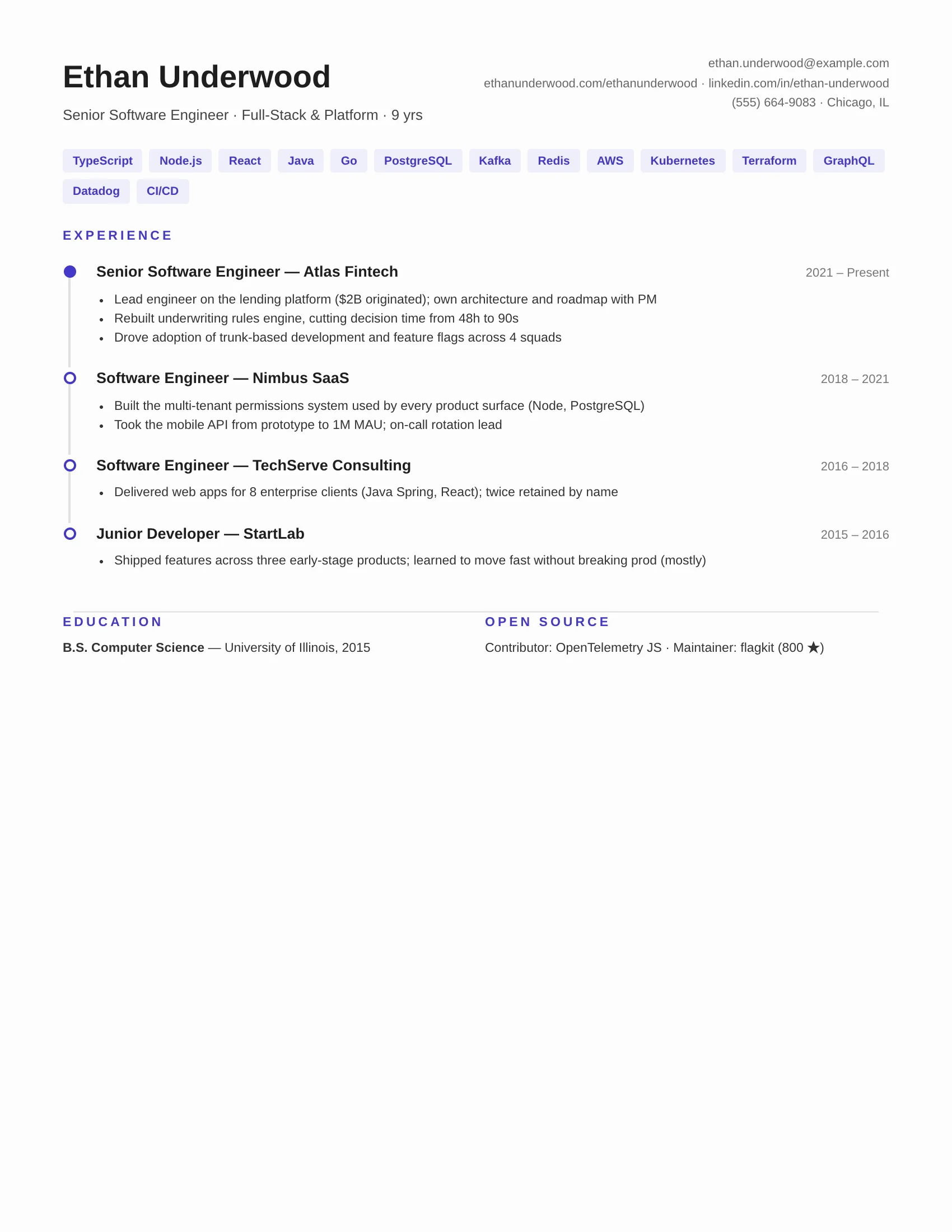 Developer · Timeline resume template preview