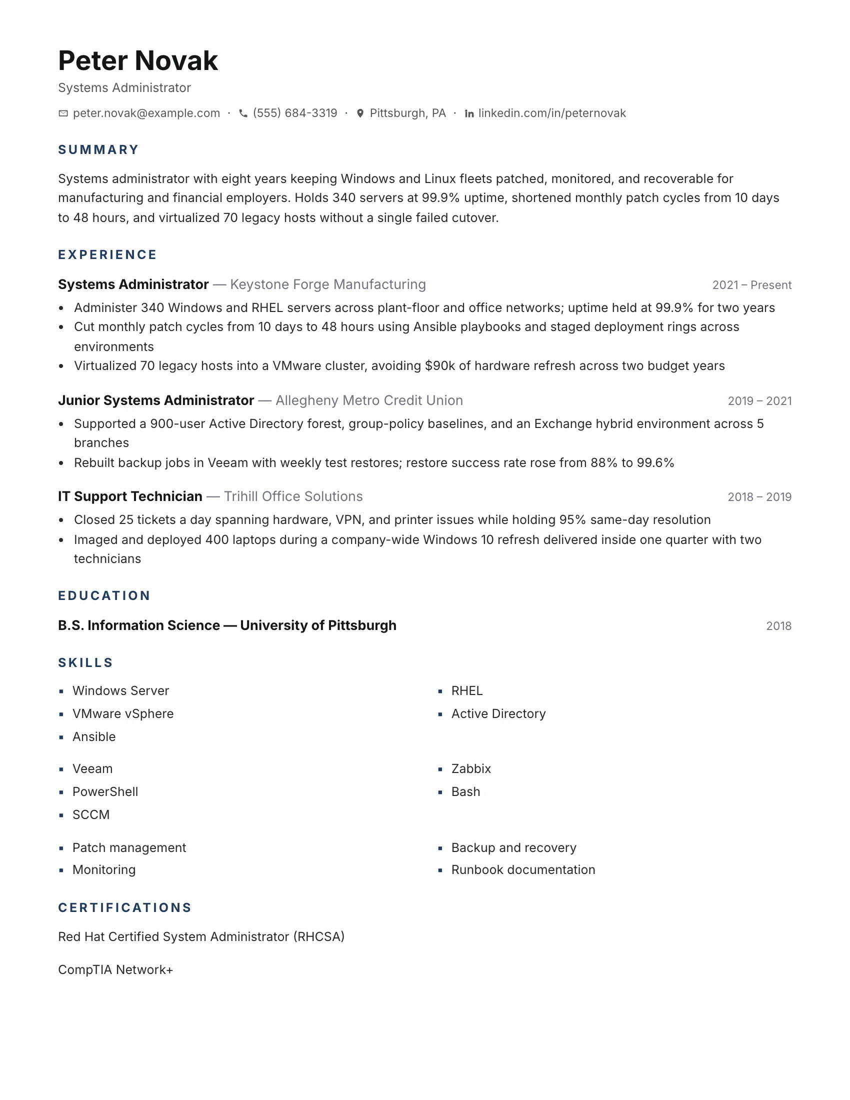 Systems Administrator · Basic resume template preview