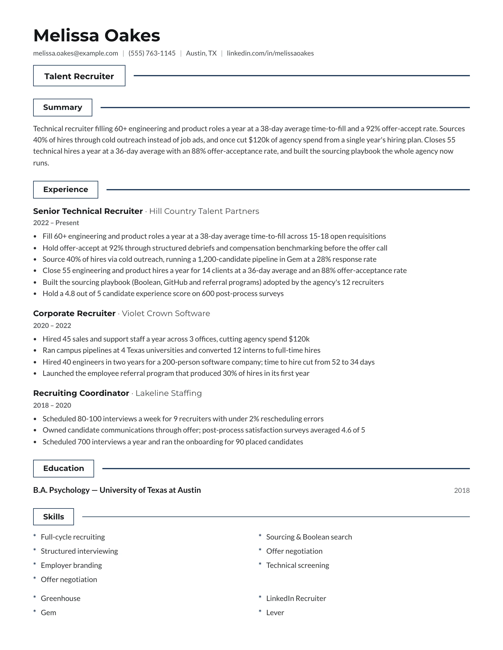 Talent Recruiter · Boxes resume template preview