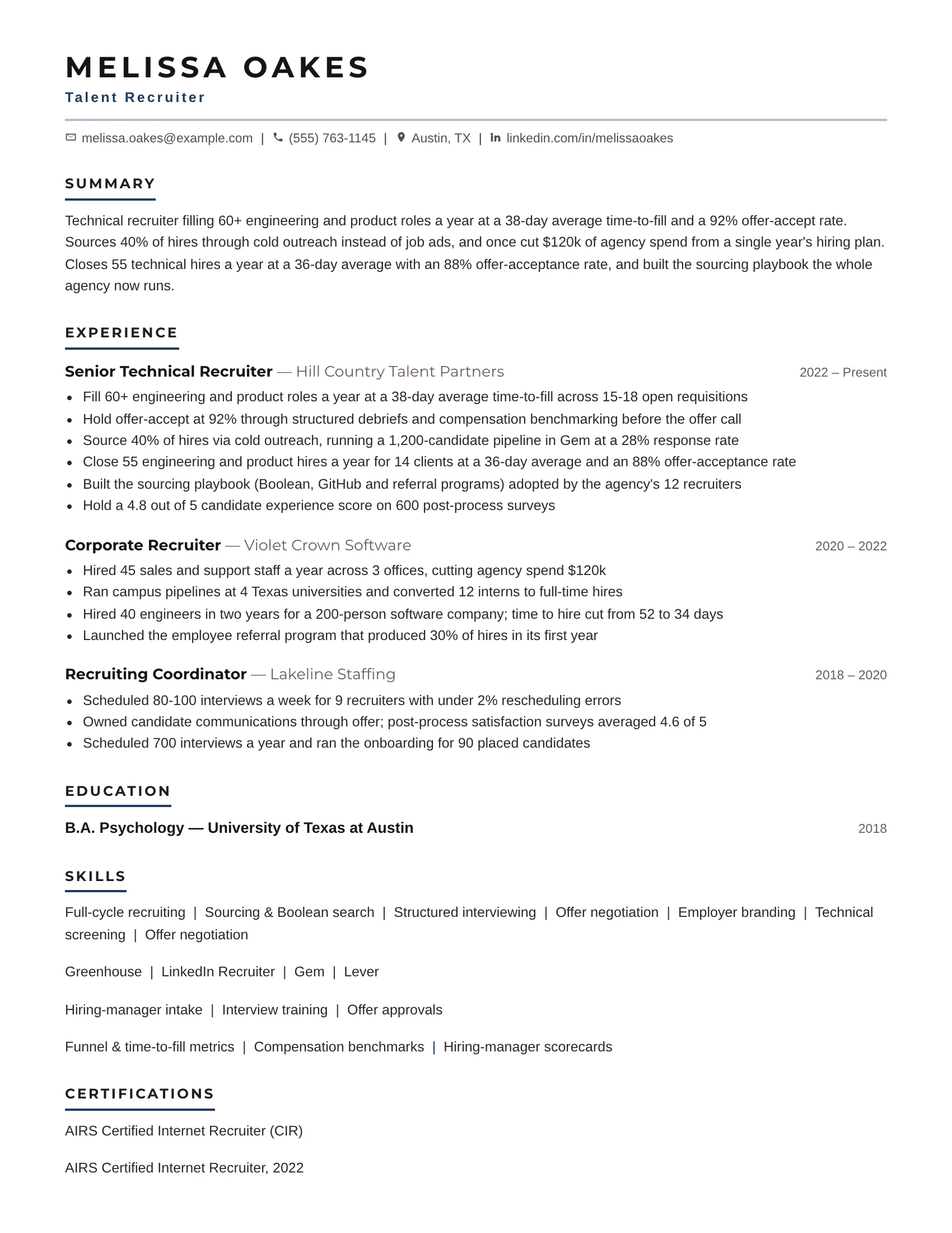 Talent Recruiter · Visibility resume template preview