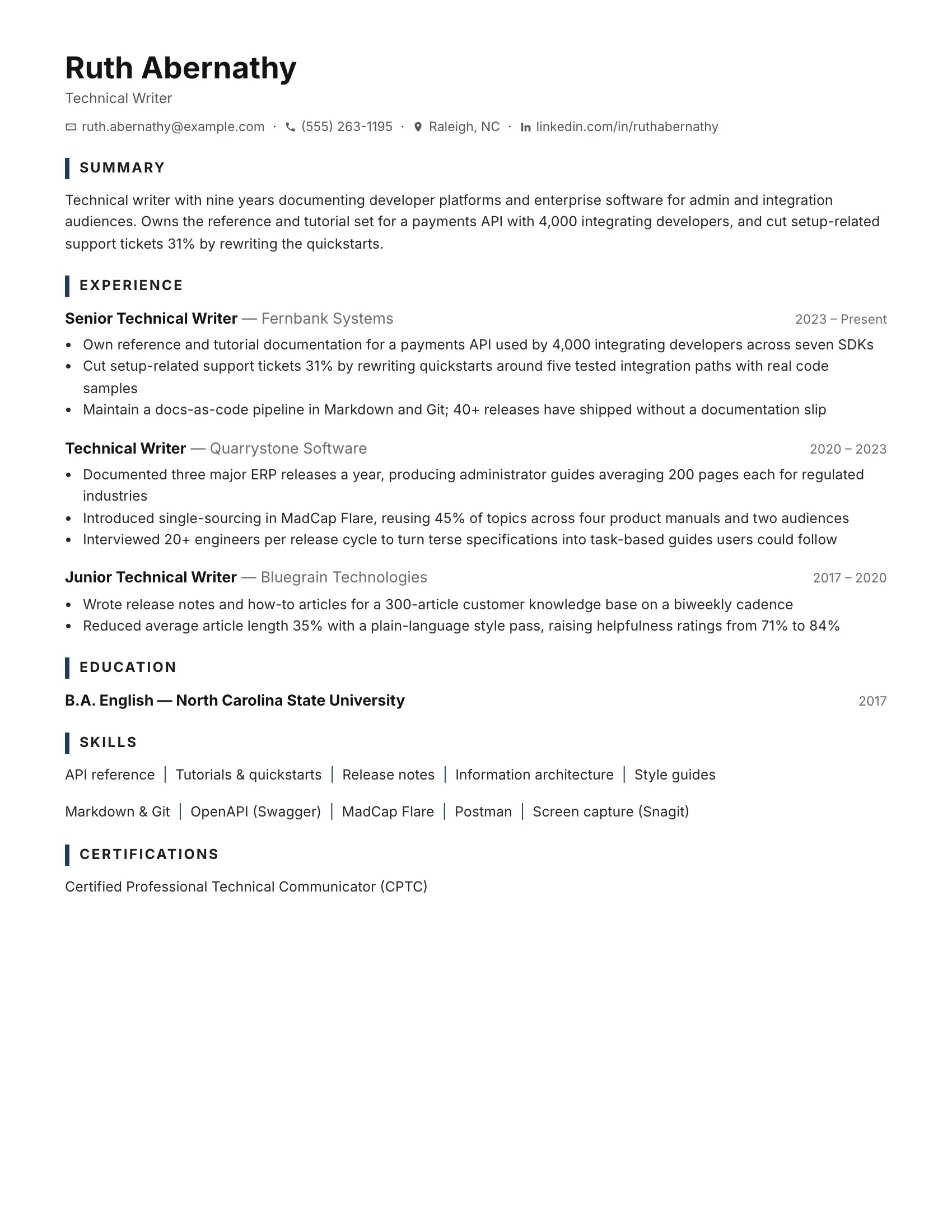 Technical Writer · Ink resume template preview