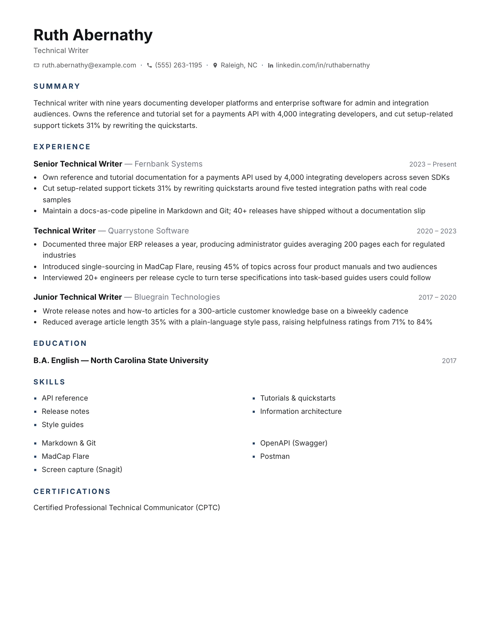 Technical Writer · Basic resume template preview